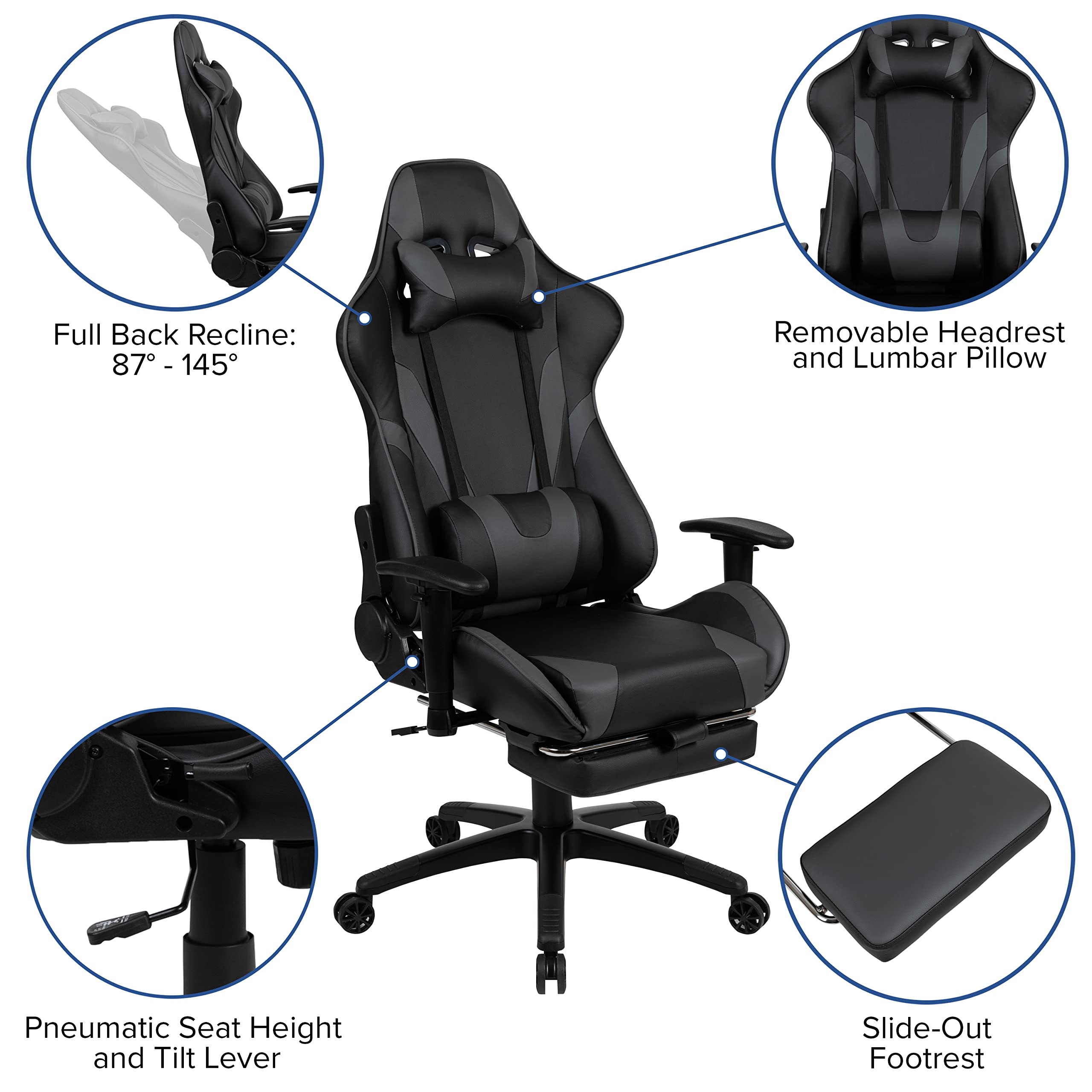 Ergonomic Black Gaming Desk & Gray Reclining Gaming Chair Set with Cup Holder, Headrest & Cable Management - Perfect for PC Gaming, Streaming & Home Office Setup