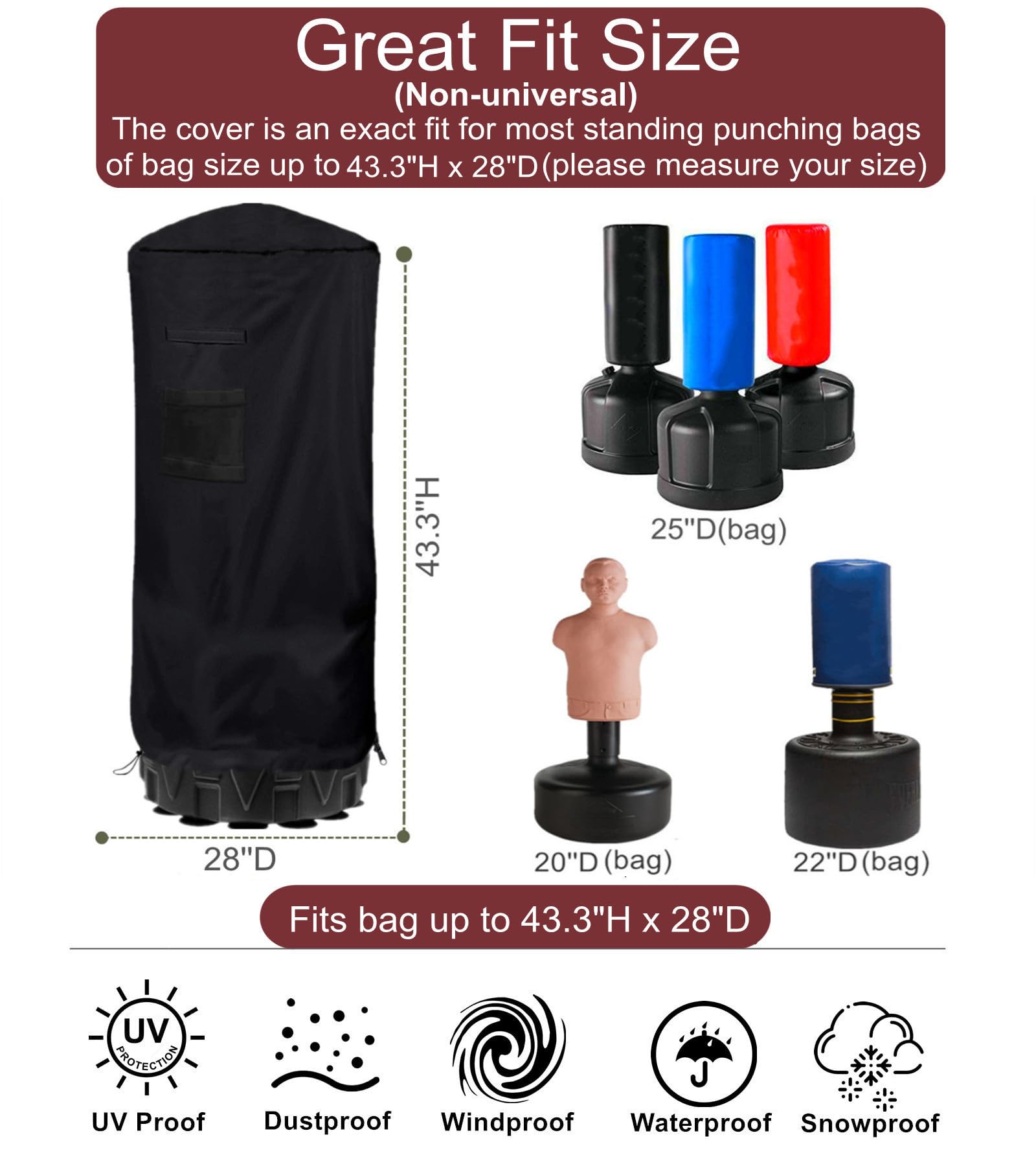 Freestanding Punching Bag Cover - Waterproof Heavy Bag Protective Cover for Outdoor & Indoor Boxing Training, Gym, Home Use