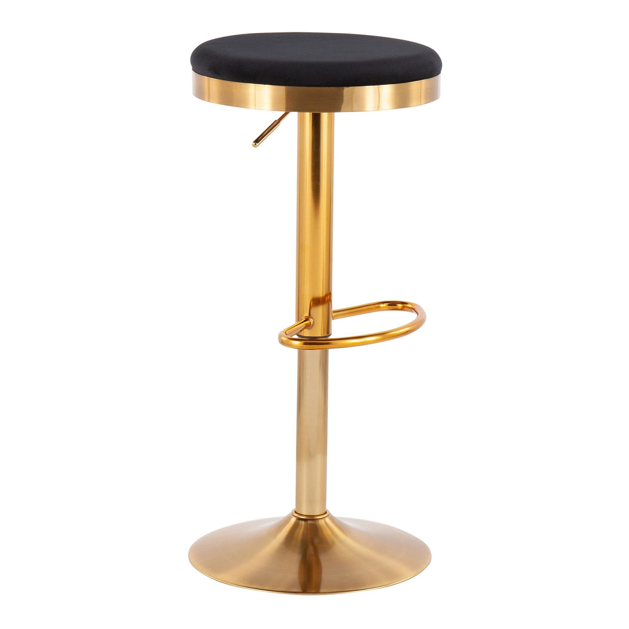 LumiSource Dakota Adjustable Swivel Bar Stool Set of 2 - Gold Upholstered Bar Height Stools for Kitchen Island, Home Bar & Counter Seating - Comfortable Bar Chairs with Back Support