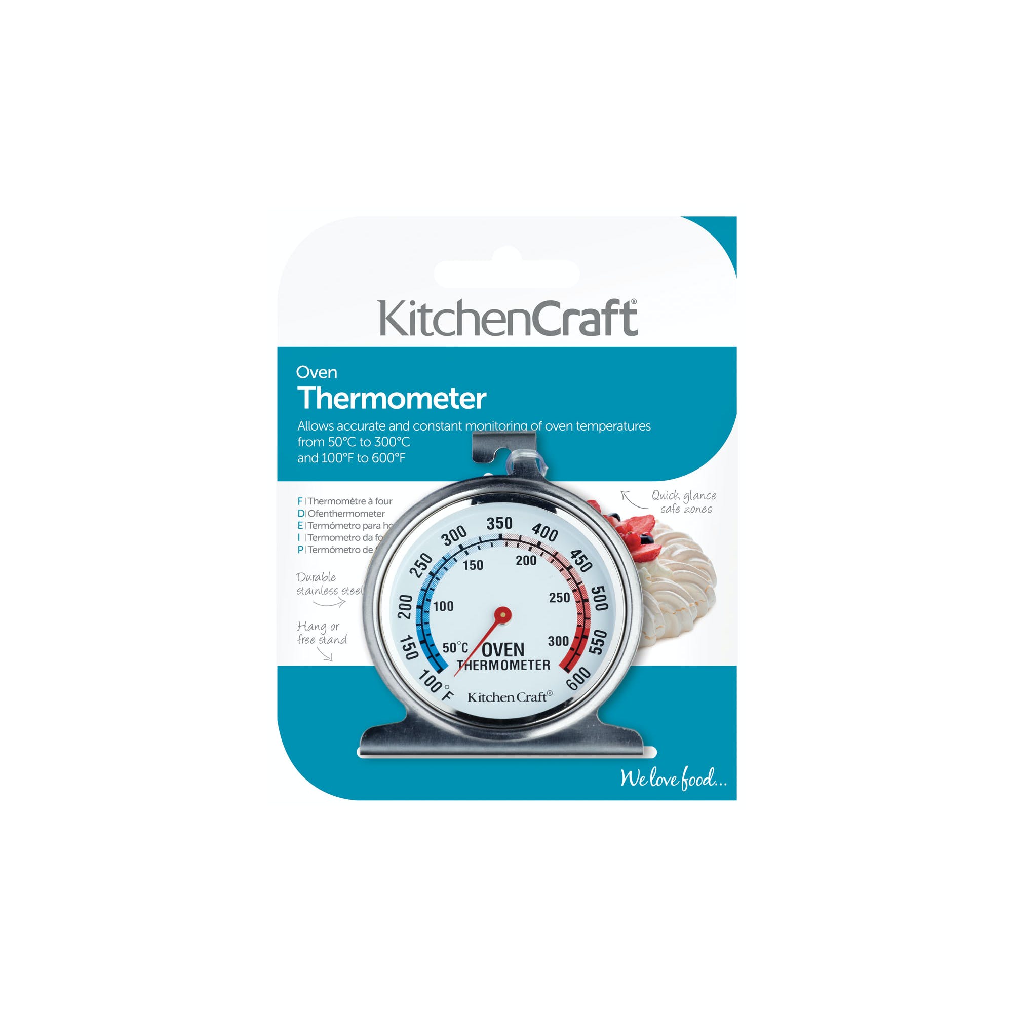 KitchenCraft Premium Stainless Steel Oven Thermometer - Accurate Baking & Cooking Temperature Gauge for Home Kitchen, BBQ, and Roasting