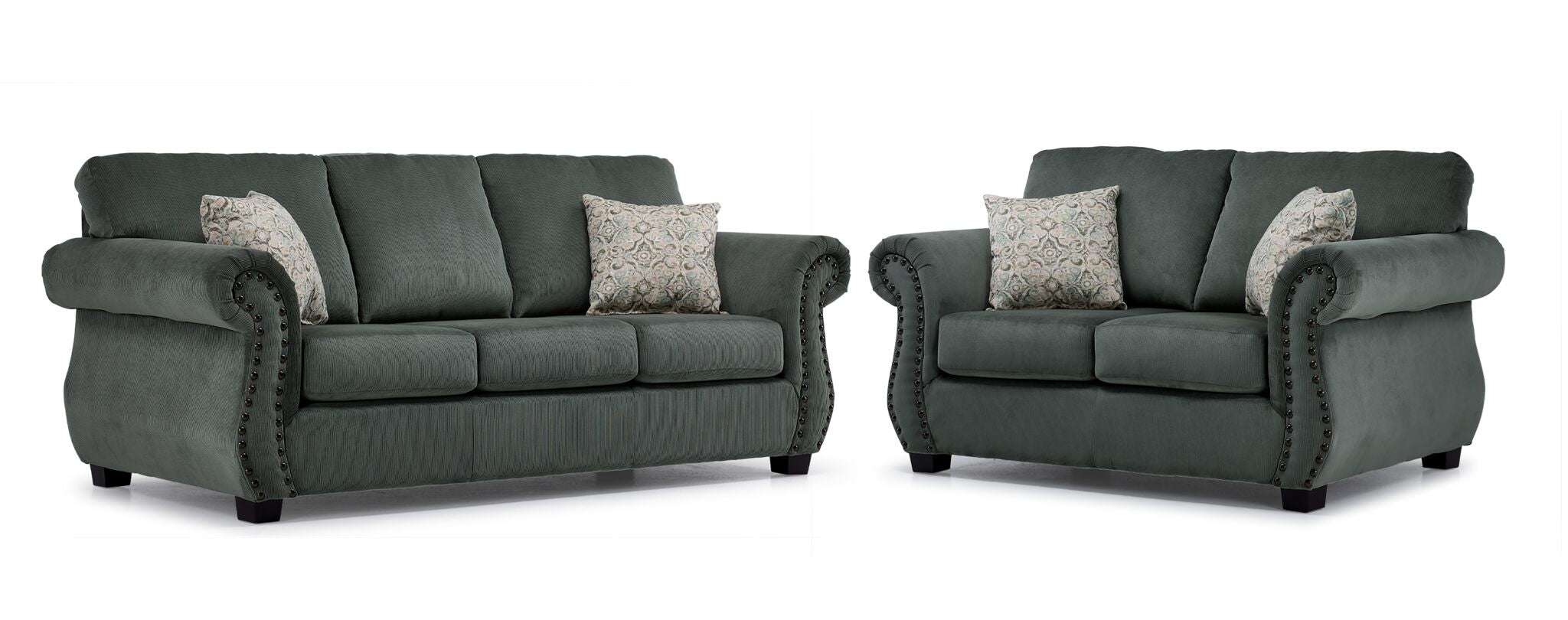 Modern Brooklyn Sofa and Loveseat Set in Green - Perfect for Living Room, Lounge, and Family Room Comfort