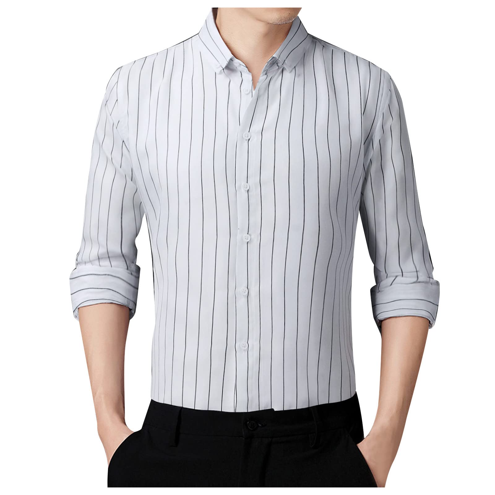 Stylish Men's Slim Fit Striped Long Sleeve Casual Shirt - Korean Fashion T-Shirt for Work, Dating & Everyday Wear