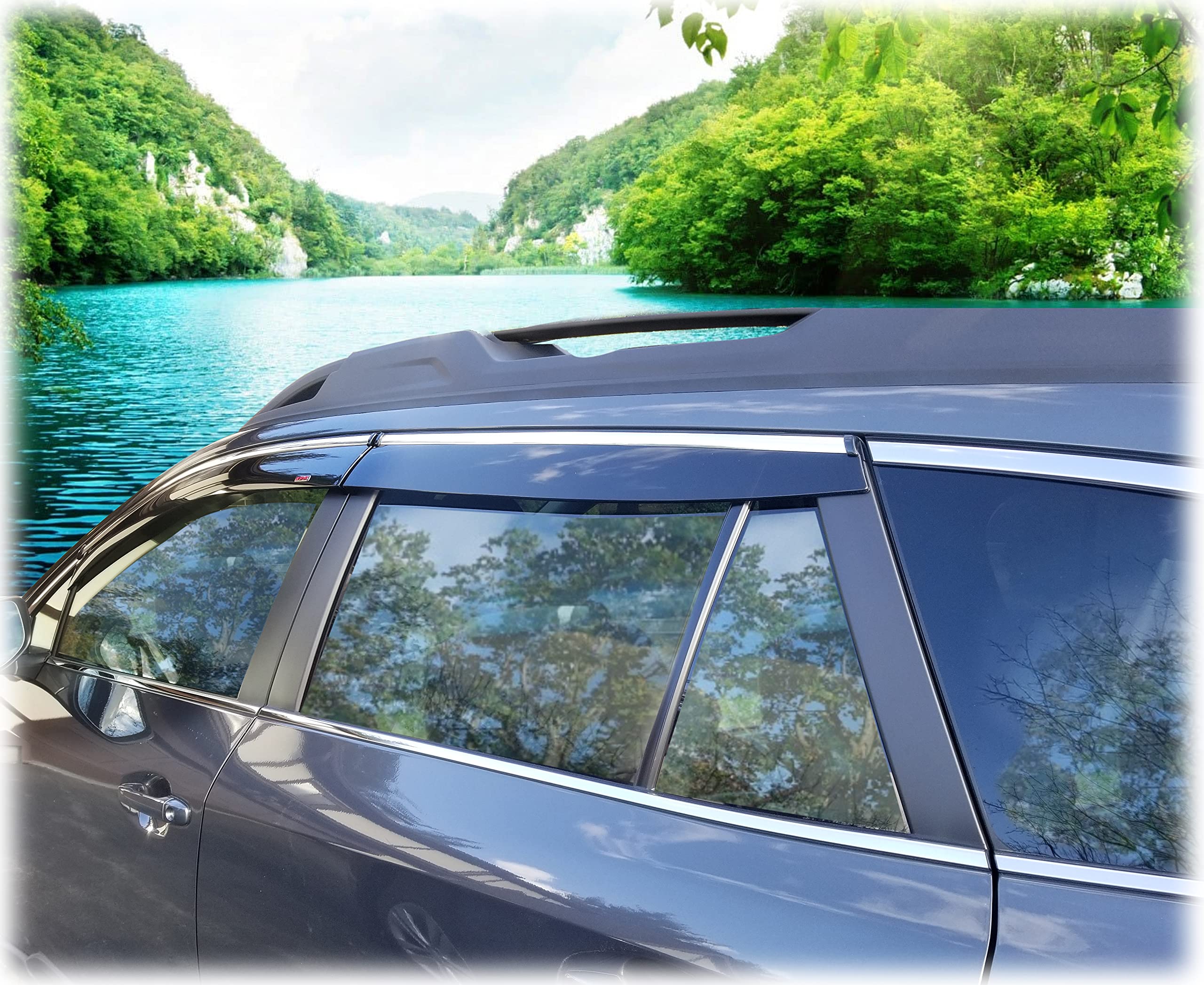 C&C CarWorx WV-O20-TFI Set of 4 Tape-on Injection-Molded Side Window Visor Rain Guards with Chrome-Style Trim for 2020-2024 Subaru Outback | Weather Protection & Style Enhancement for Driving in Rain or Sunny Conditions