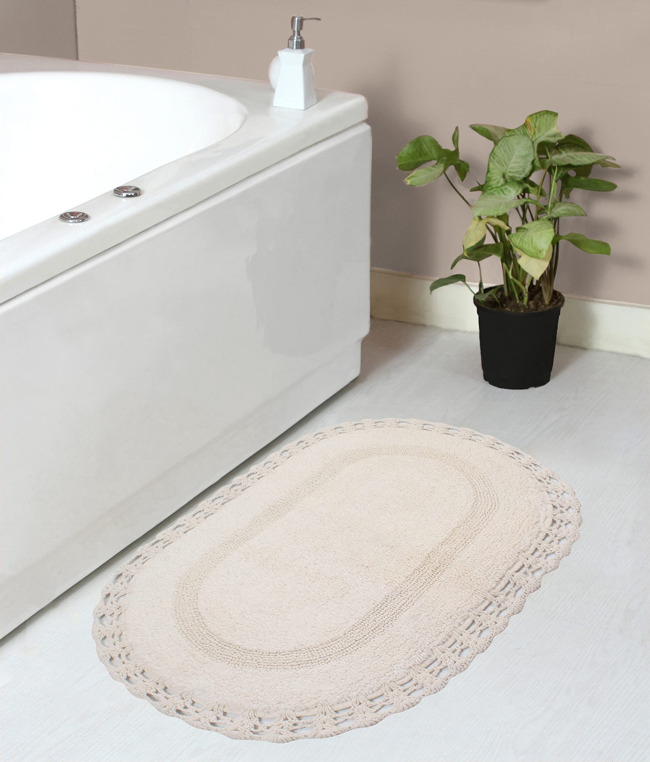 Premium 100% Cotton Reversible Crochet Bath Mat Set - Super Soft & Absorbent Non-Slip Bathroom Rug, Washable Kitchen Mat (21