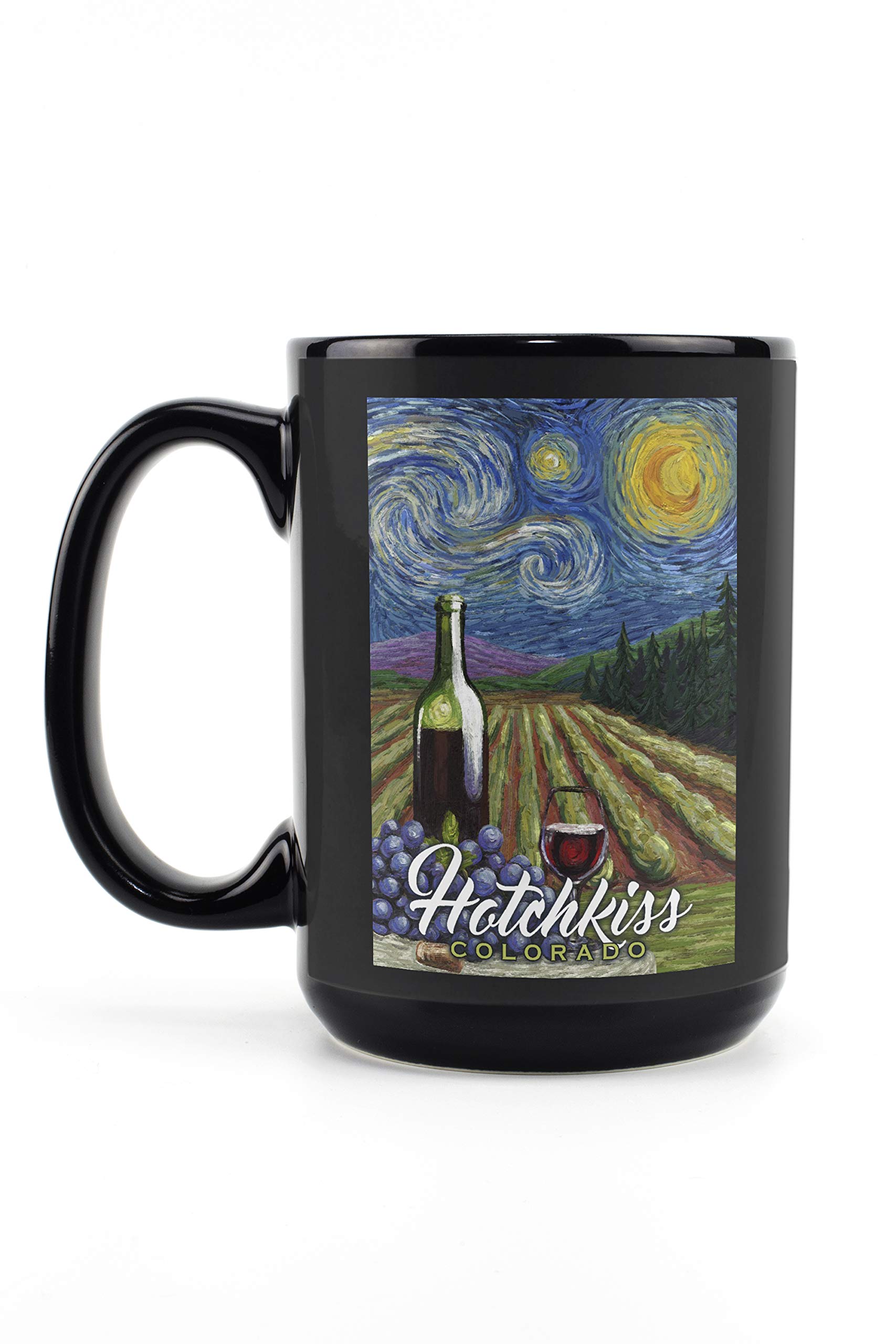 Lantern Press Hotchkiss Colorado Vineyard Starry Night 15oz Black Ceramic Coffee Mug - Microwave & Dishwasher Safe - Perfect for Home, Office & Outdoor Use