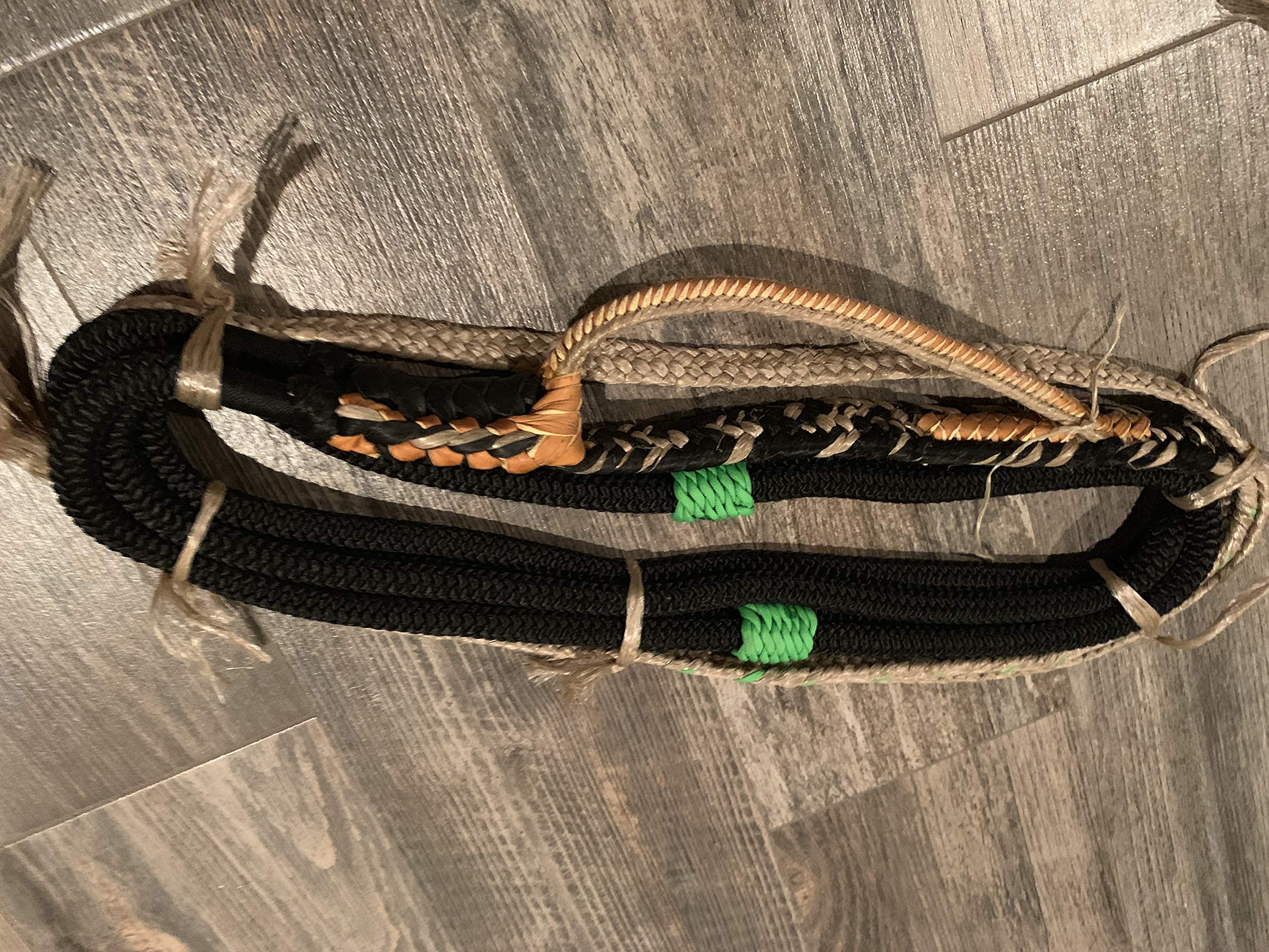 Premium Bull Rope for Bull Riding - 14' Black Nylon on Tan Poly Jr Pro 9x7 RH - Professional Rodeo Equipment for Bull Riders & Training