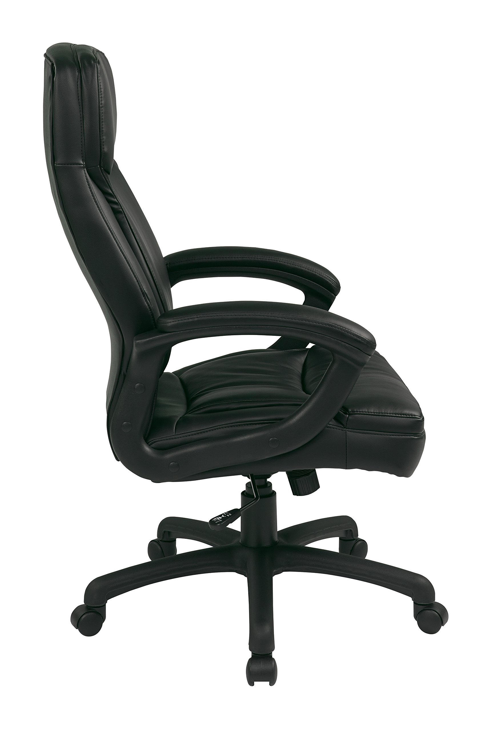 Office Star EC Series Executive Bonded Leather High Back Adjustable Office Chair with Thick Padded Contour Seat & Locking Tilt Control - Ergonomic Desk Chair for Home Office, Computer Work & Conference Rooms (Black)
