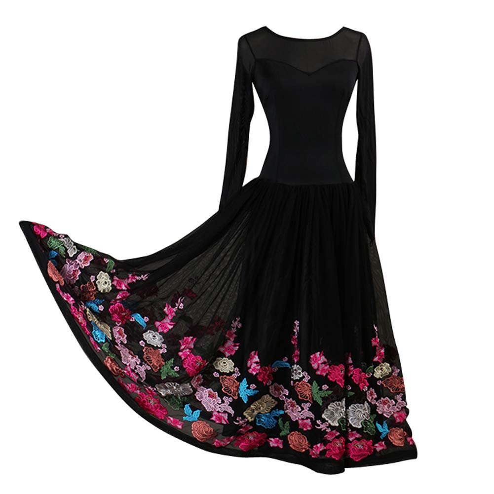 Elegant Women's Floral Embroidery Ballroom Dance Dress - Performance & Competition Latin Salsa Dress - Perfect for Dance Shows, Competitions & Special Events