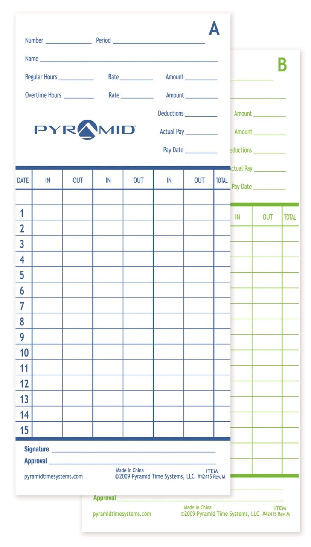 Pyramid Time Systems 42415MB 1000 Count Authentic Time Cards for 2600 & 2650 Time Clocks - Bulk Pack for Employee Time Tracking, Payroll Management & Office Attendance Systems