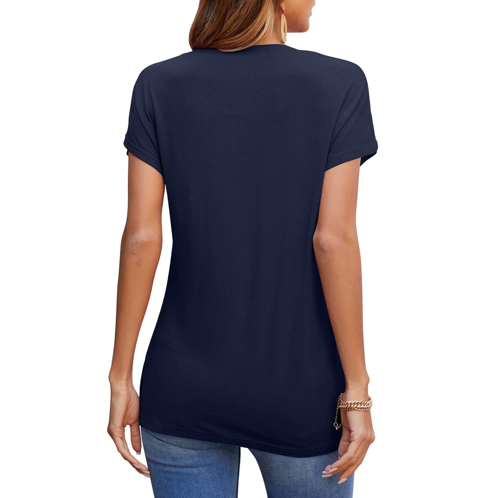 Women's Short Sleeve T-Shirts - Summer Casual Loose Tunic Tops with Front Twist Detail | Trendy Basic Tee for Work & Everyday Wear | Comfortable Ladies Blouse for Office, Outings & Relaxation