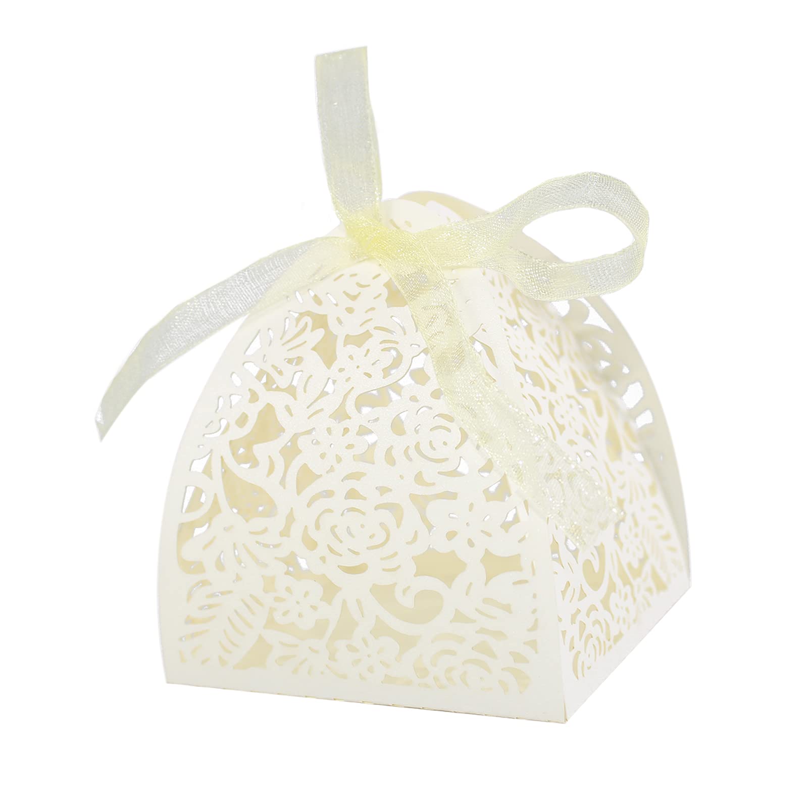 Laser Cut Rose Candy Gift Box - 70Pcs Elegant Wedding Favor Boxes for Bridal Shower, Anniversary, Birthday Party & Special Events (White) - Perfect for Wedding Favors, Bridal Showers & Party Decorations