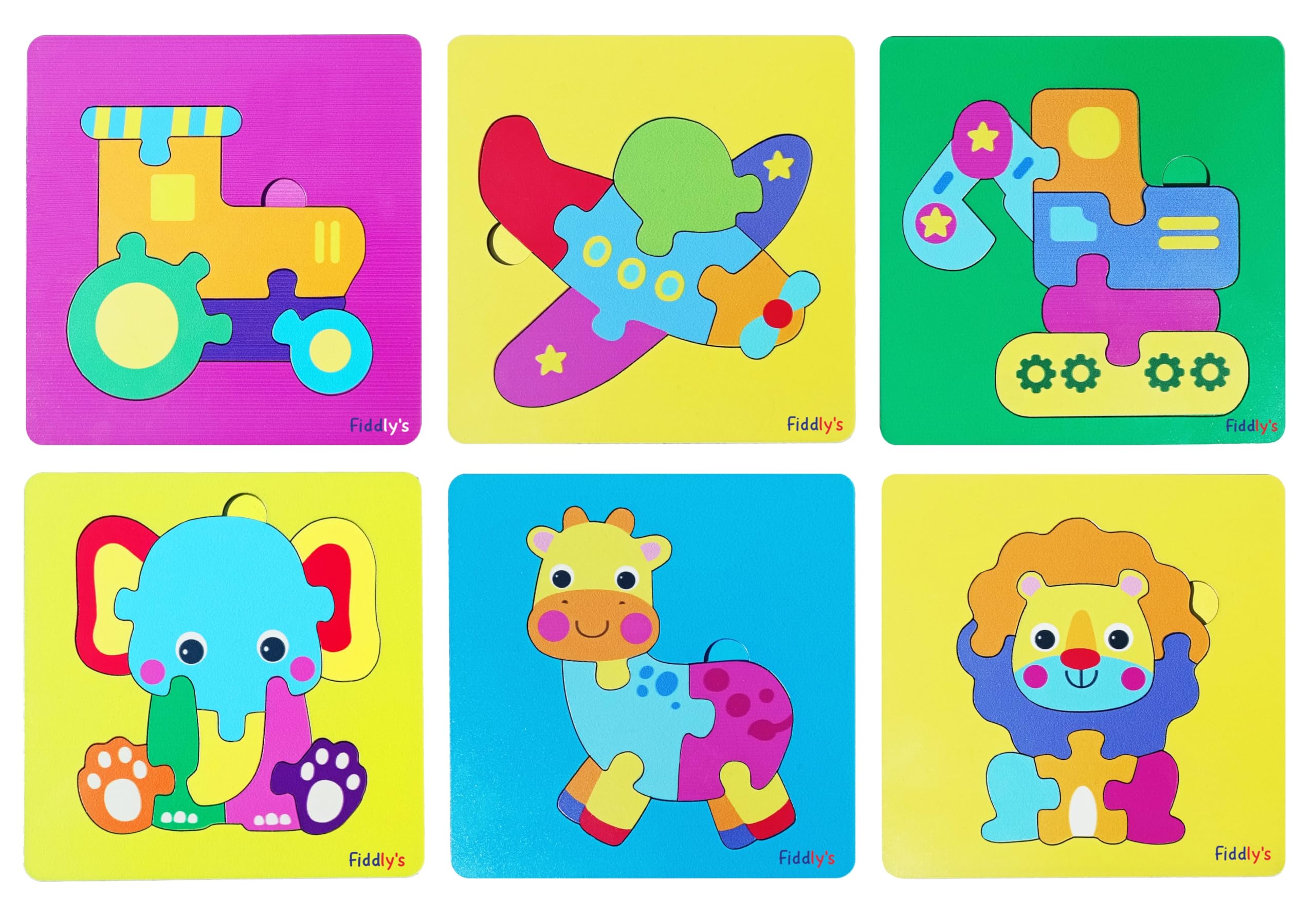 3D Wooden Jigsaw Puzzles for Kids - 6 Pack Cute Cartoon Baby Animal & Vehicle Puzzles - Educational Learning Toys for Toddlers & Children - Perfect for Birthday Gifts, Classroom Activities & Family Game Night