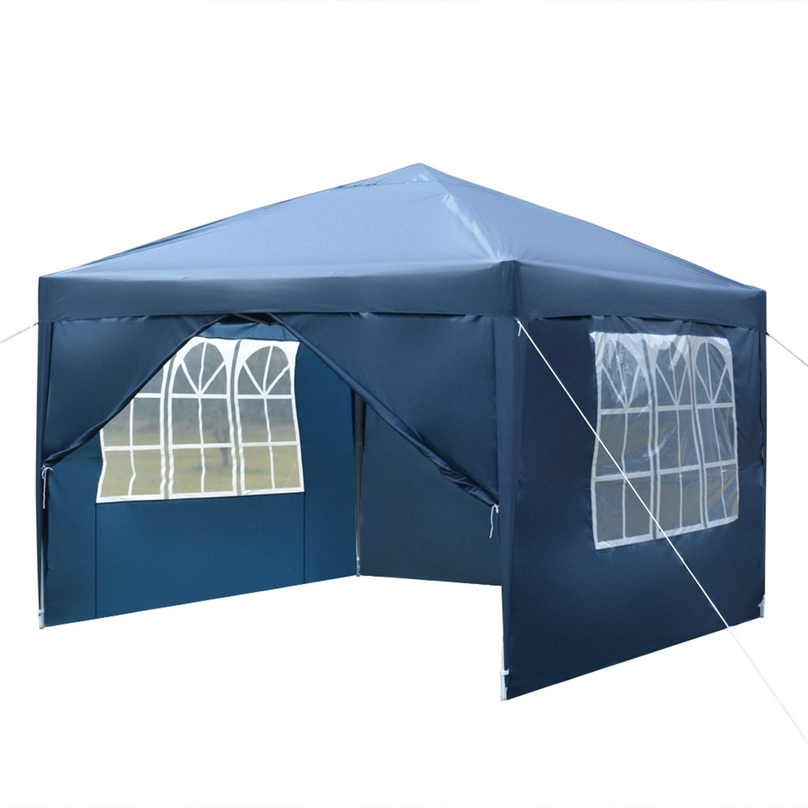 10'x10' Blue Waterproof Outdoor Gazebo Canopy Tent - Folding Wedding Party Camping Shelter with 2 Doors & 2 Windows - Commercial Market Stall BBQ Pavilion - Includes Carry Bag for Easy Transport | Perfect for Backyard Events, Camping Trips & Outdoor Markets