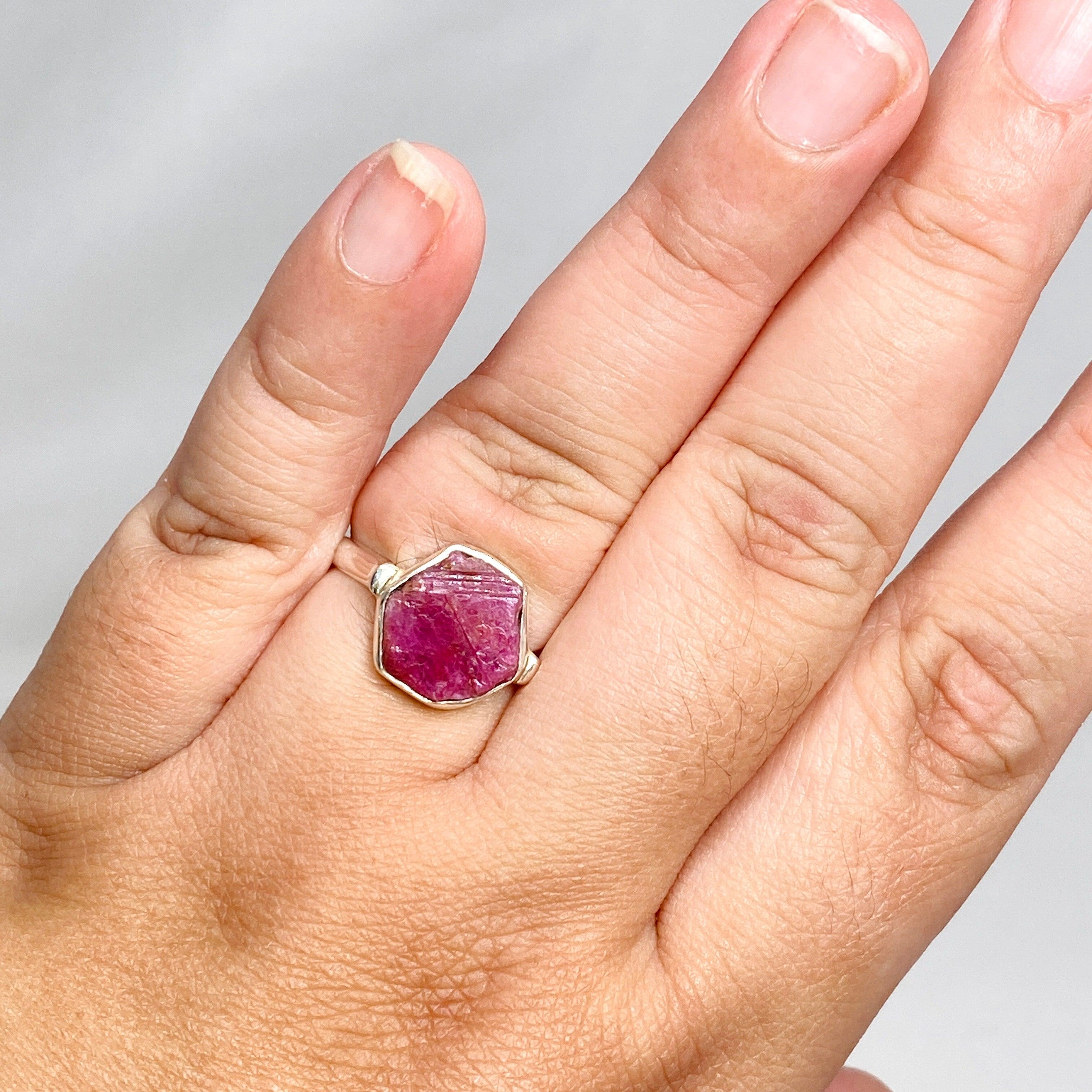 Natural Raw Ruby Hexagonal Fine Band Ring for Women - Elegant Minimalist Jewelry for Everyday Wear, Engagement, or Gift Giving