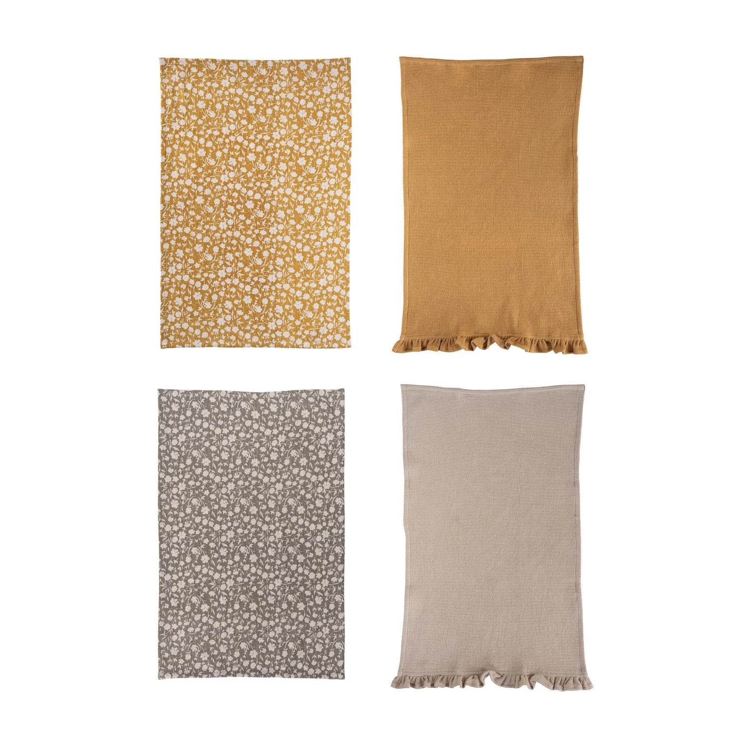 Premium Cotton Slub Printed Waffle Tea Towel Set - 6 Pack Absorbent Kitchen Towels for Dish Drying, Hand Wiping & Home Decor
