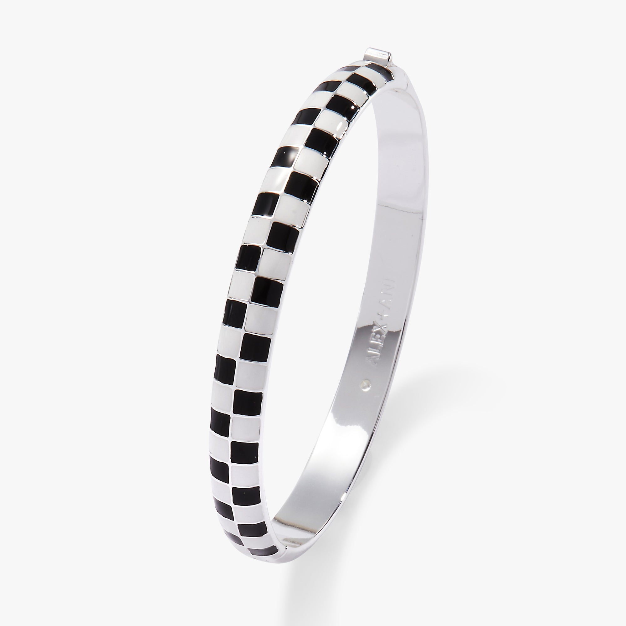 Black & White Checker Hinge Bangle Bracelet for Women - Trendy Geometric Pattern Cuff Jewelry - Perfect for Casual Wear, Office & Party Accessories