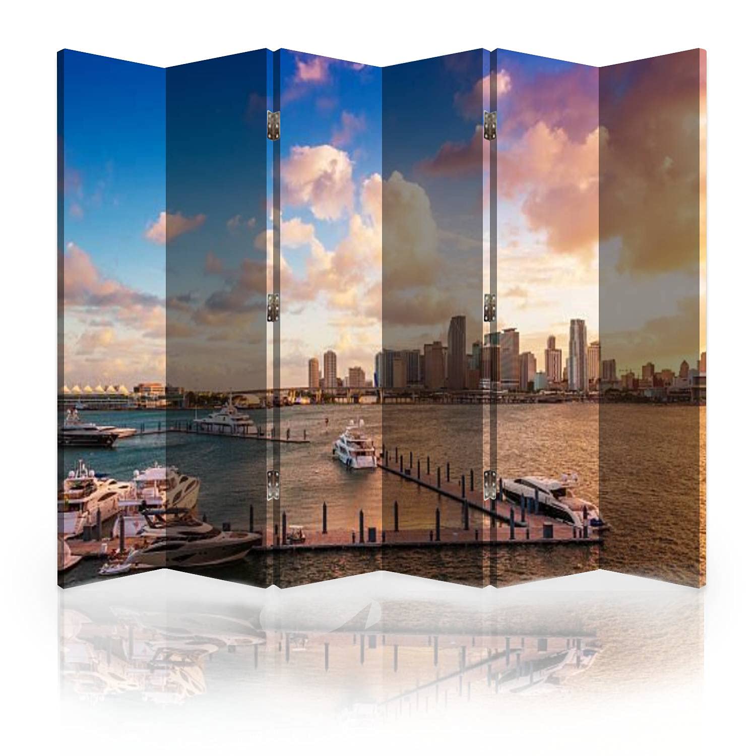 6-Panel Folding Room Divider Screen - Canvas Privacy Partition Wall Separator for Home & Office - Perfect for Downtown Miami Florida Apartments, Studios, and Open Spaces