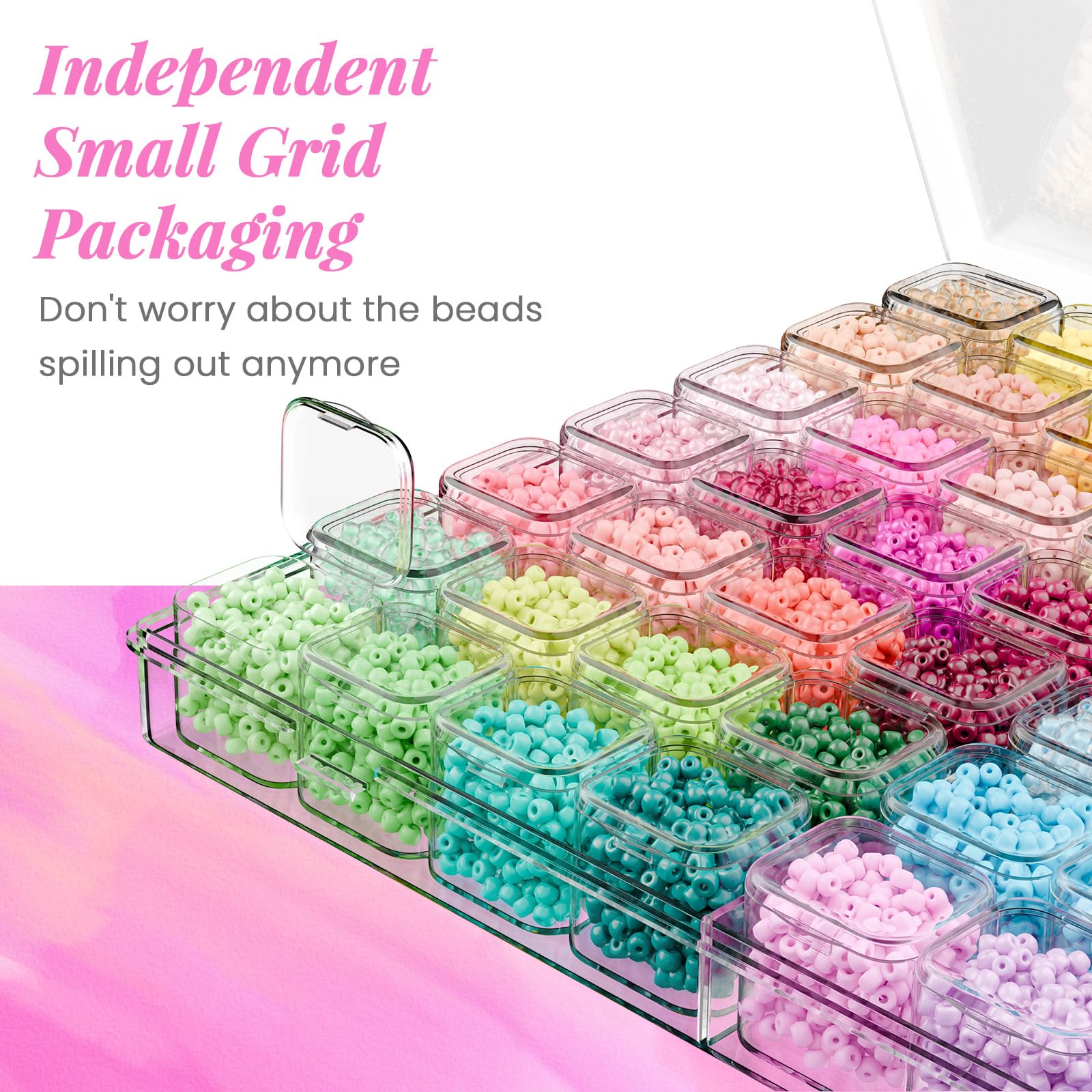 4mm Glass Seed Beads Kit - 56 Colors 6000pcs Tiny Beads with Jewelry Making Accessories for DIY Bracelets, Necklaces & Craft Projects - Perfect for Handmade Jewelry, Gifts and Creative Art Designs
