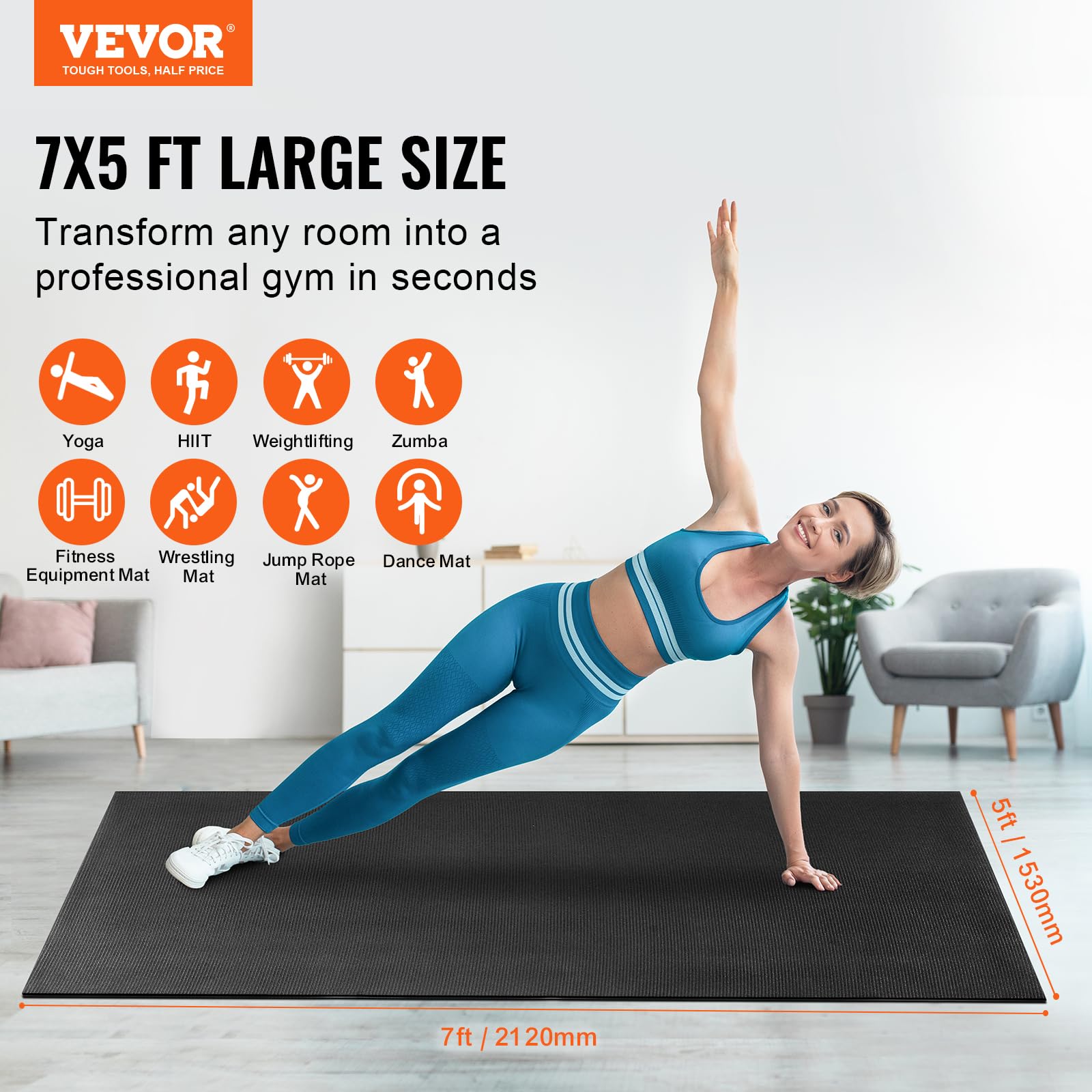 VEVOR Extra Large Non-Slip Yoga Mat - 6mm Thick High Density Exercise Mat for Home Workouts, Pilates & Floor Exercises - Includes Carry Bag & Strap - Perfect for Men & Women - Ideal for Yoga Studios, Gyms & Home Fitness Routines