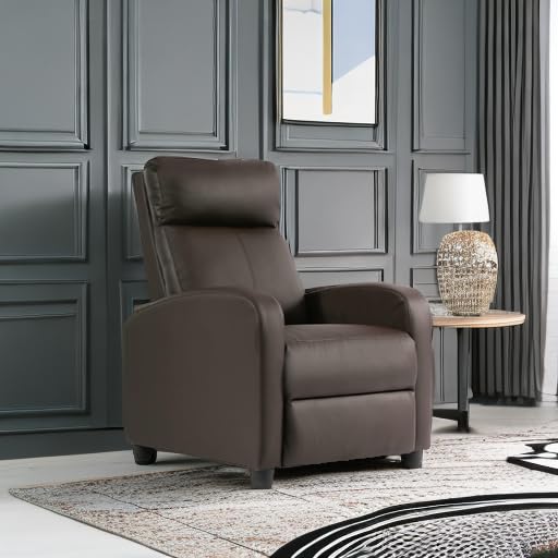 FDW Leather Recliner Chair - Single Reclining Sofa with Padded Seat & Backrest - Brown Home Theater Seating for Living Room, Lounge & Entertainment Spaces - Comfortable Chaise for Relaxing, Watching Movies & Reading