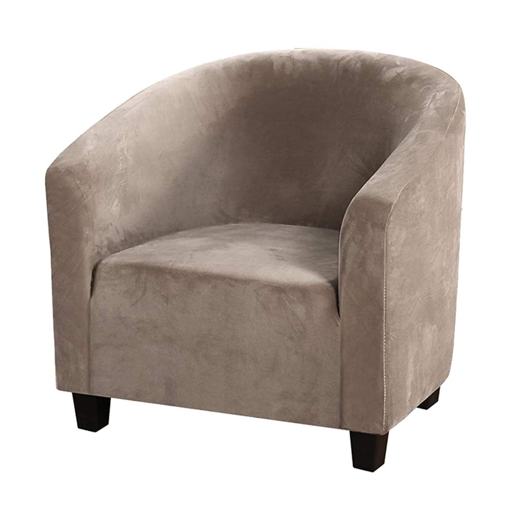Velvet Stretch Armchair Slipcover - GULI Plush Spandex Club Chair Cover, Wingback Sofa Protector, Washable & Removable Furniture Cover for Living Room, Bedroom, Office - Khaki