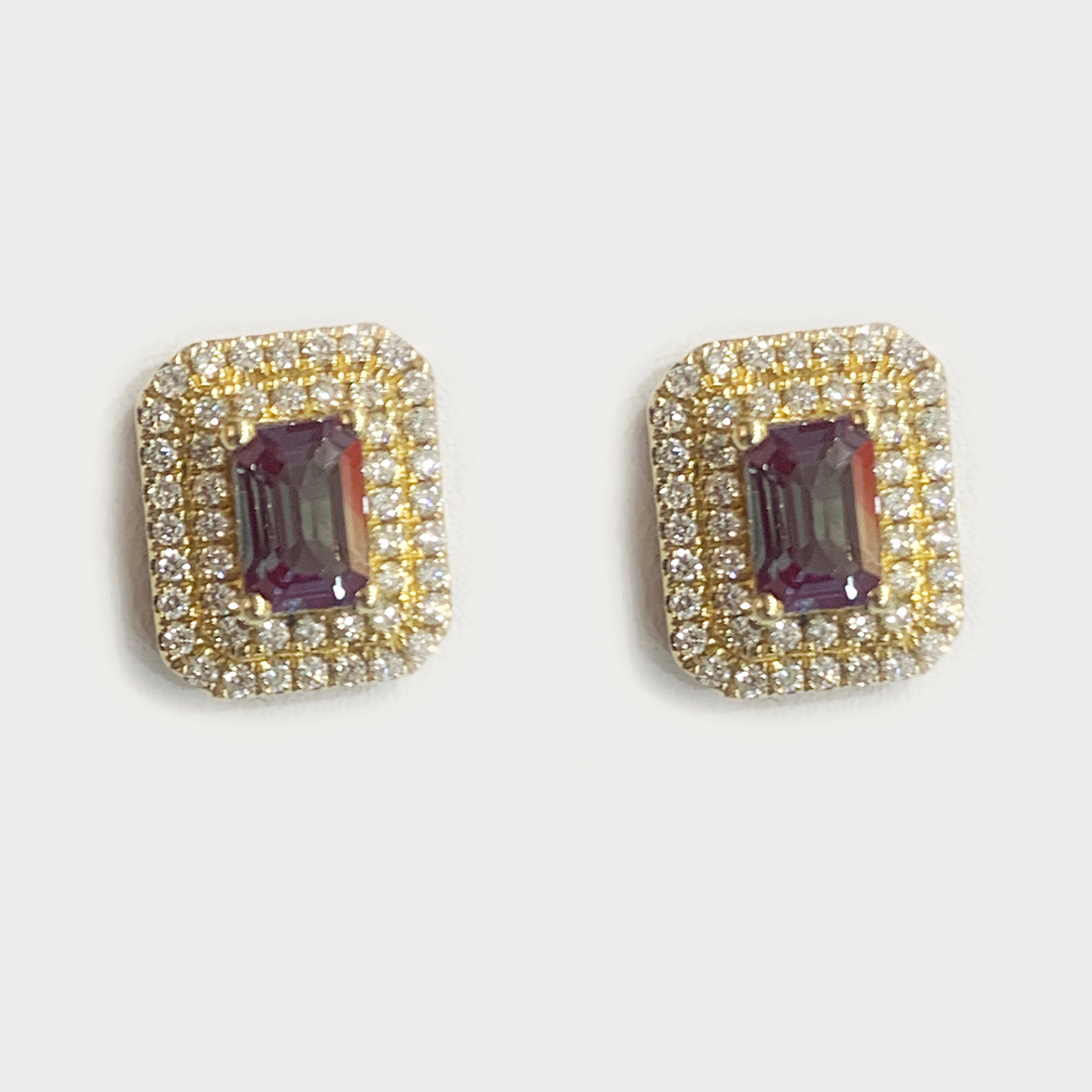 14K Yellow Gold Alexandrite Stud Earrings for Women - Genuine Natural Alexandrite Gemstone Jewelry - Perfect for Birthdays, Anniversaries & Special Occasions