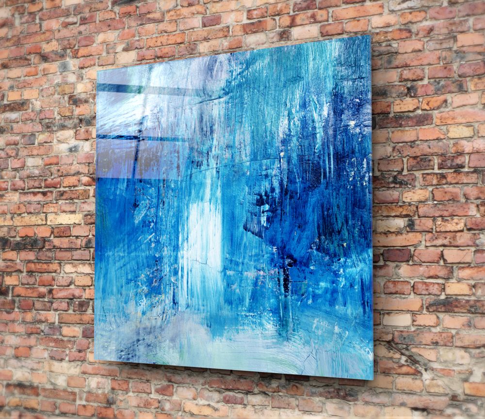 Blue Abstract Square Wall Art - Modern Canvas Painting for Home & Office Decor - Perfect for Living Room, Bedroom, or Workspace
