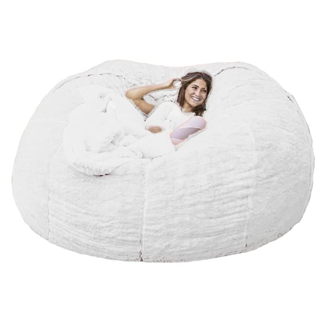 Ultra Soft Washable PV Velvet Bean Bag Chair Cover - No Filler Included, Extra Large 5ft Memory Foam Replacement with Zipper (White) | Perfect for Living Room, Bedroom, Dorm & Game Room Lounging