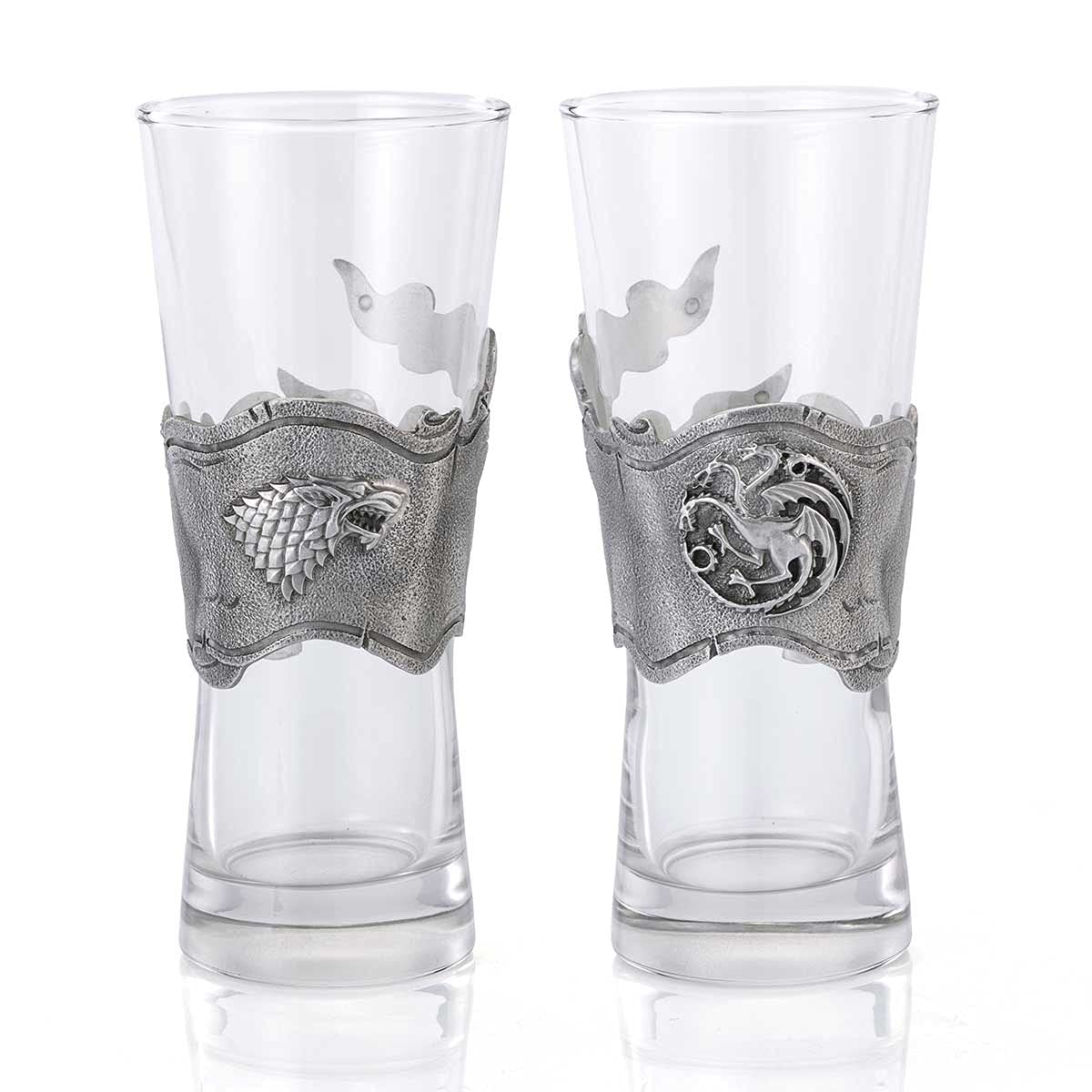 Royal Selangor Handcrafted Game of Thrones Pewter Beer Glasses Set - Ice & Fire Pilsner Pair (Gift for Fans, Medieval-Themed Parties, Collectors & Home Bar Decor)