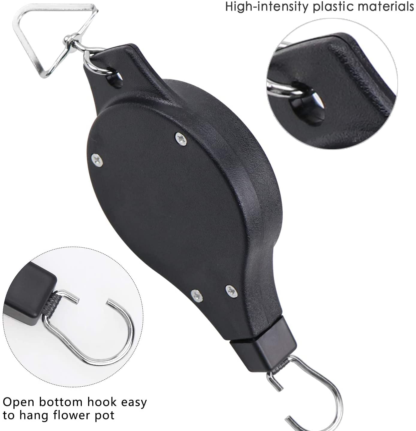 3-Piece Heavy Duty Retractable Plant Pulley Hanger Set - Easy Reach Garden Hook for Hanging Flower Baskets, Pots & Bird Feeders | Perfect for Balcony, Patio & Indoor Plant Decor