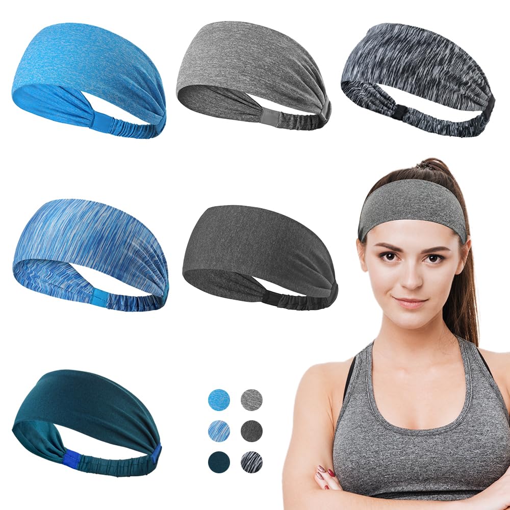 Dreamlover Women's Workout Headbands - 6 Pack Athletic Sweatbands for Running, Yoga & Fitness - Non-Slip Sports Headbands for Exercise & Active Lifestyle