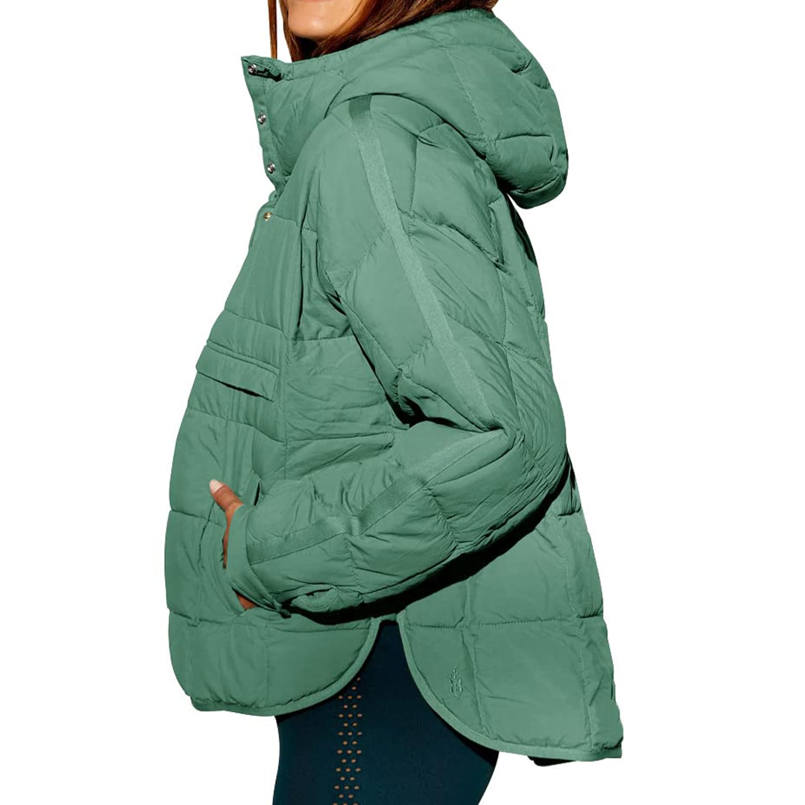 Lightweight Quilted Puffer Jacket for Women - Oversized Packable Hooded Coat with Button Front & Long Sleeves | Winter Outerwear for Casual Wear, Travel & Outdoor Activities
