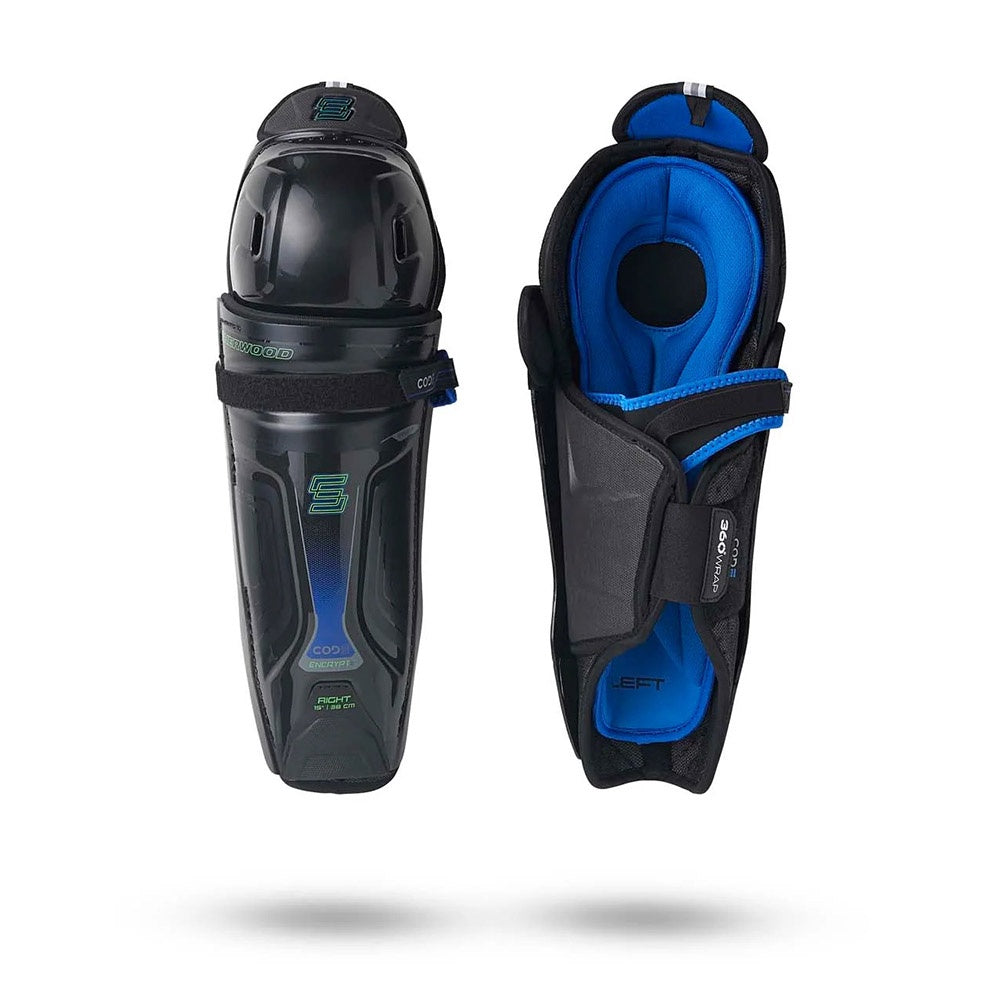 Sherwood CODE Encrypt 2 Junior Ice Hockey Shin Guards - Youth Protective Gear for Hockey Players - Perfect for Practice, Games & Training Sessions