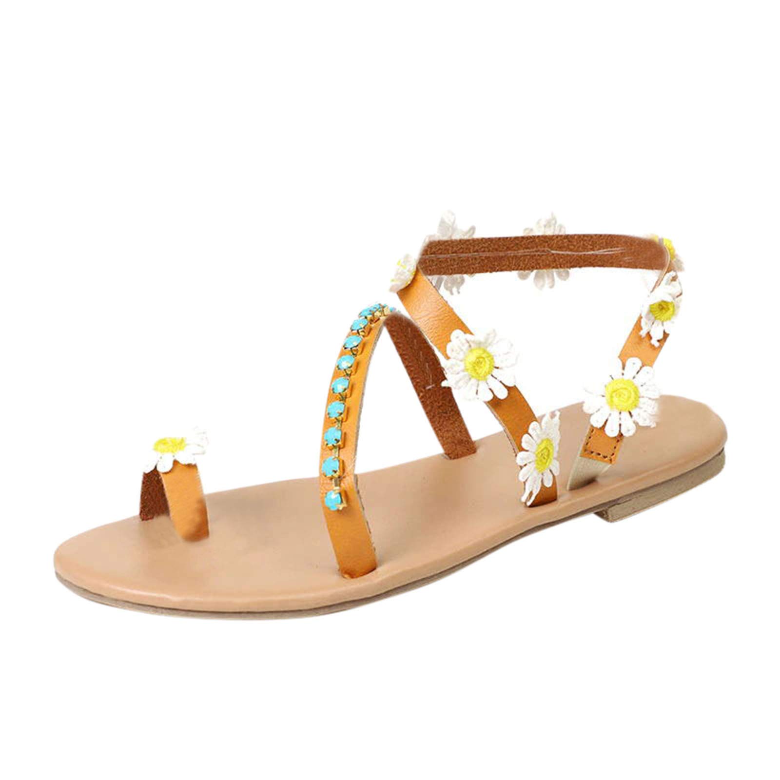 Women's Casual Flower Decor Sandals - Slip-On Wedge Heel Flats for Summer, Beach, and Outdoor Wear