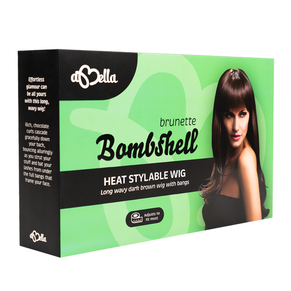Abell'a Brunette Bombshell 60cm Wavy Synthetic Wig With Bangs - Long Brown Curly Hairpiece for Women | Perfect for Cosplay, Halloween, and Daily Fashion