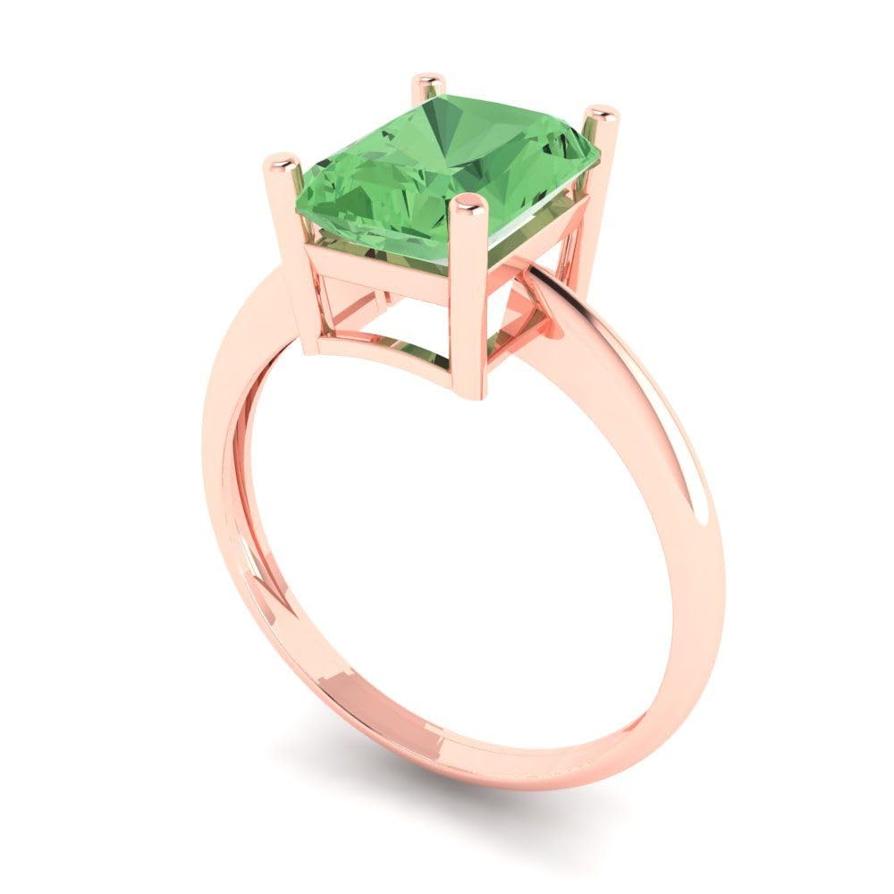 2.5ct Radiant Cut Green Simulated Diamond Engagement Ring - 18K Rose Gold Solitaire Wedding Band for Women | Anniversary, Promise, Bridal Jewelry Gift for Her