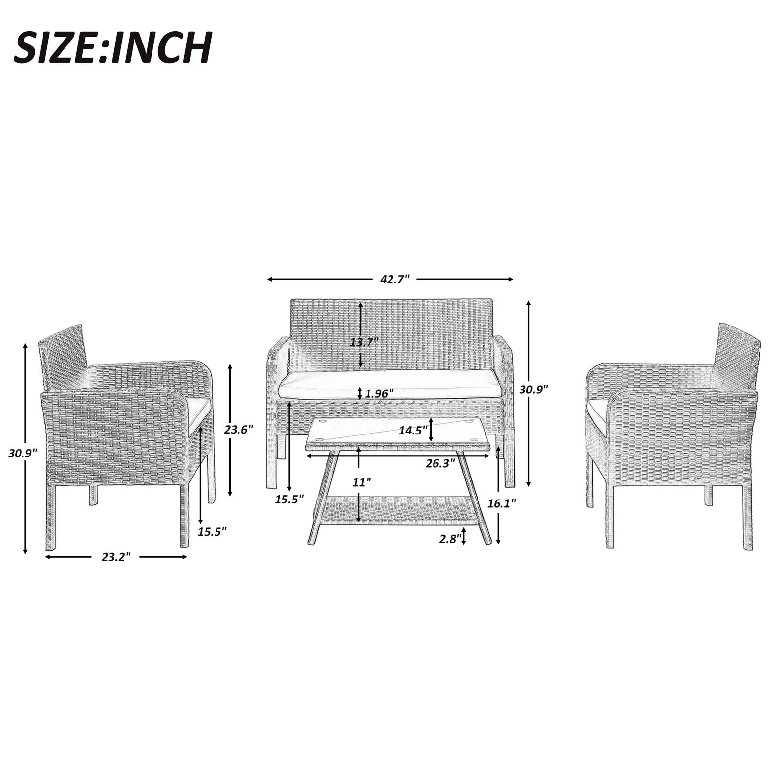 4-Piece Rattan Sofa Set with Cushions - Outdoor Wicker Patio Furniture, Blue - Perfect for Garden, Poolside & Backyard Relaxation