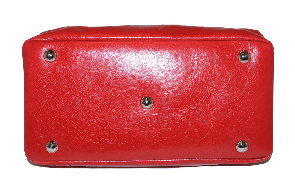 Authentic Miu Miu Red Calf Leather Top Handle Tote Bag for Women | Luxury Glazed Leather Shoulder Purse | Perfect for Work, Travel & Everyday Use