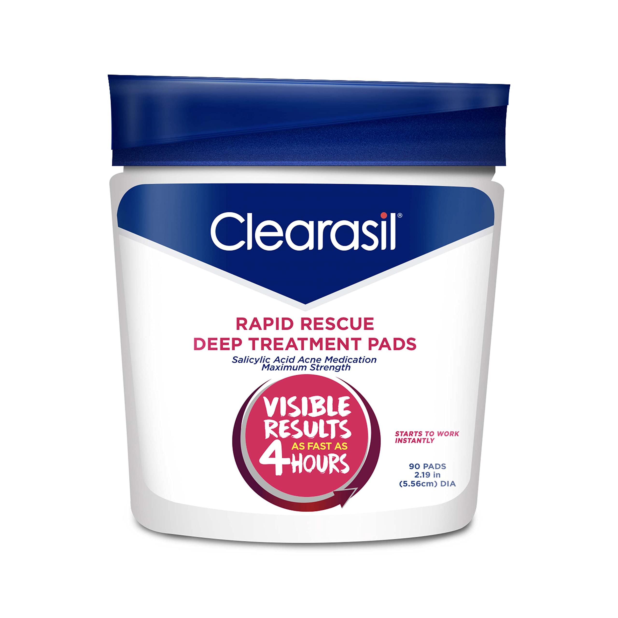 Clearasil Rapid Rescue Deep Treatment Acne Face Pads - Maximum Strength 2% Salicylic Acid Acne Medicine (90 Count) | Dermatologist-Recommended for Oily Skin & Breakout Control | Perfect for Daily Skincare Routine & Travel