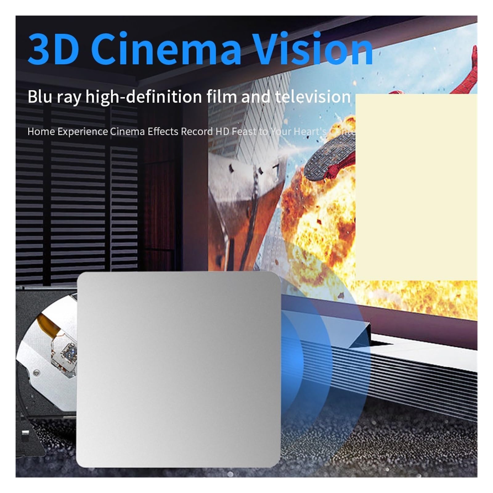 4K Blu-Ray External Optical Drive USB 3.0 - Ultra HD Blu-Ray Burner DVD/CD Writer Reader for PC & Laptop - Perfect for Home Theater, Movie Collection & Data Backup