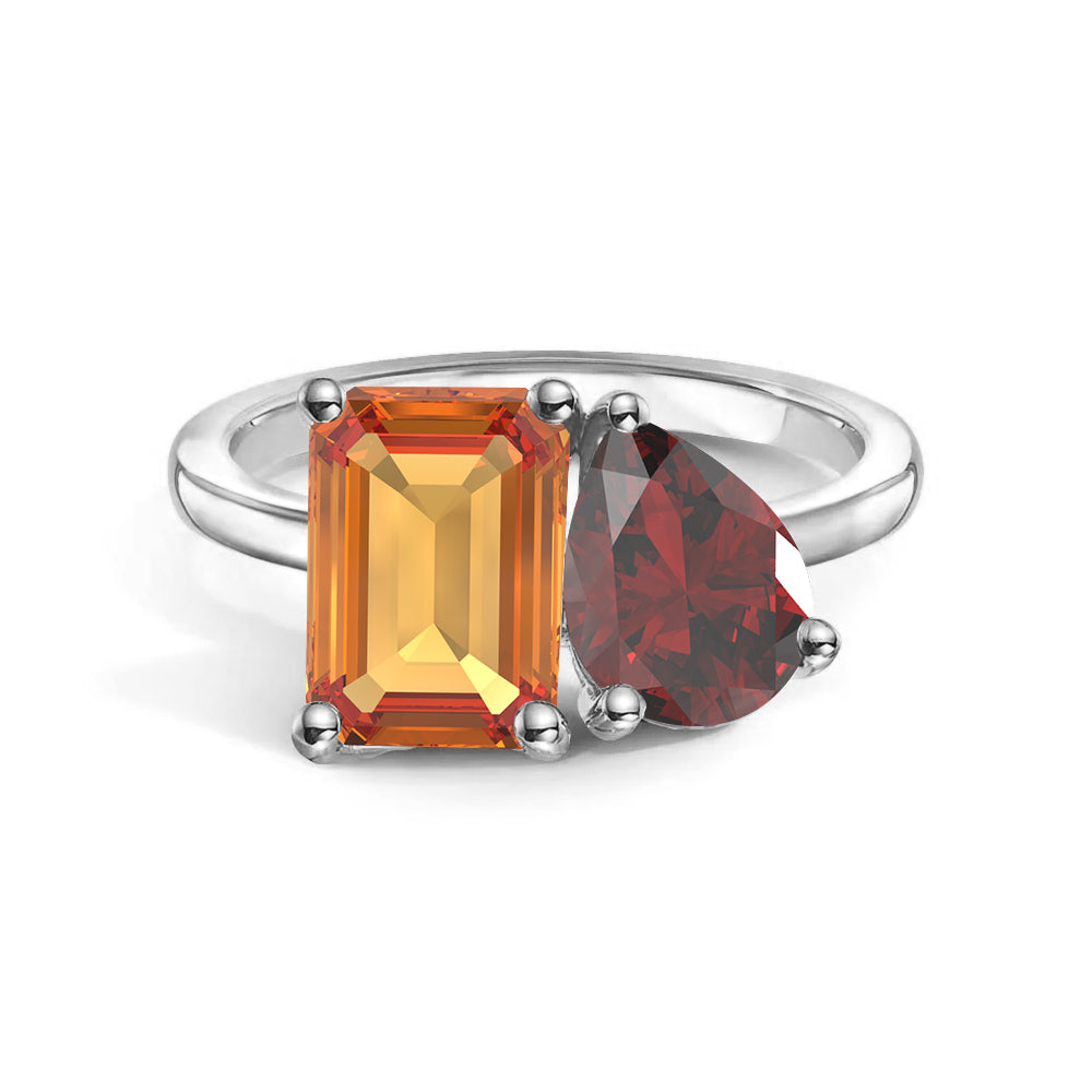 Personalized Citrine Toi et Moi Anniversary Ring - Custom Birthstone Jewelry for Couples, Gift for Her, Wedding Band, Romantic Present for Valentine's Day or Anniversary