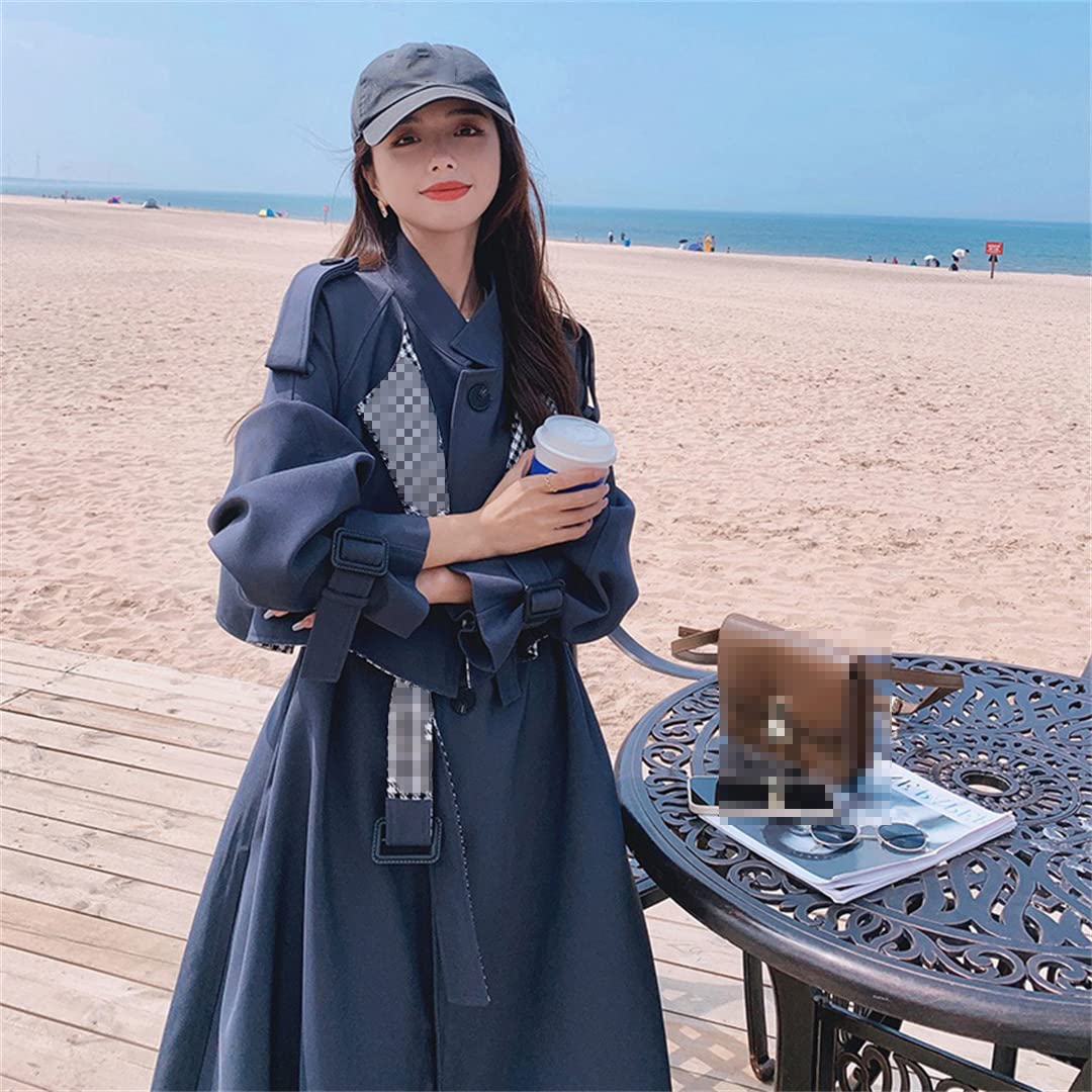 Women's Korean Style Loose Trench Coat - Long Sleeve Plaid Lapel Windbreaker Jacket for Autumn | Casual Outerwear for Women | Perfect for Fall Layering, Office Wear & Street Fashion