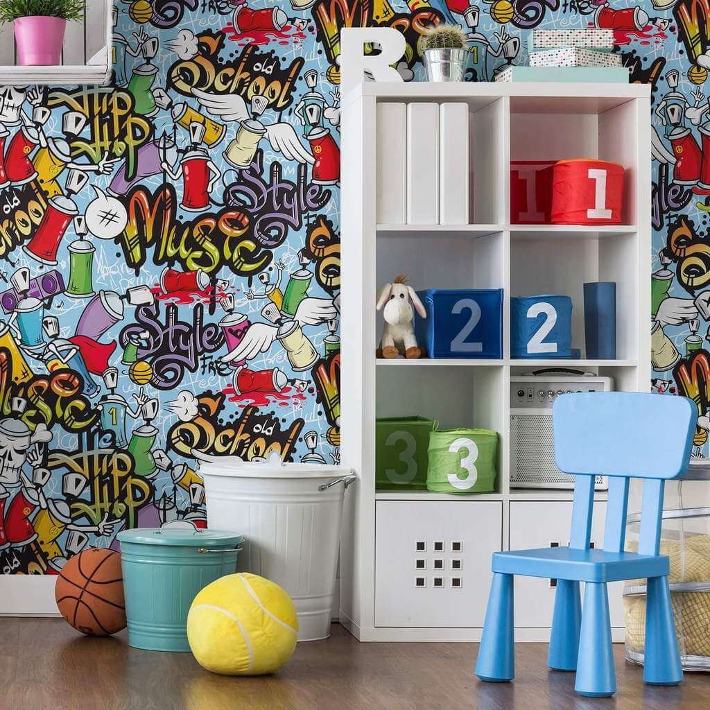 Green and Yellow Graffiti Peel and Stick Removable Wallpaper for Kids - Easy DIY Nursery, Bedroom, Playroom Decor