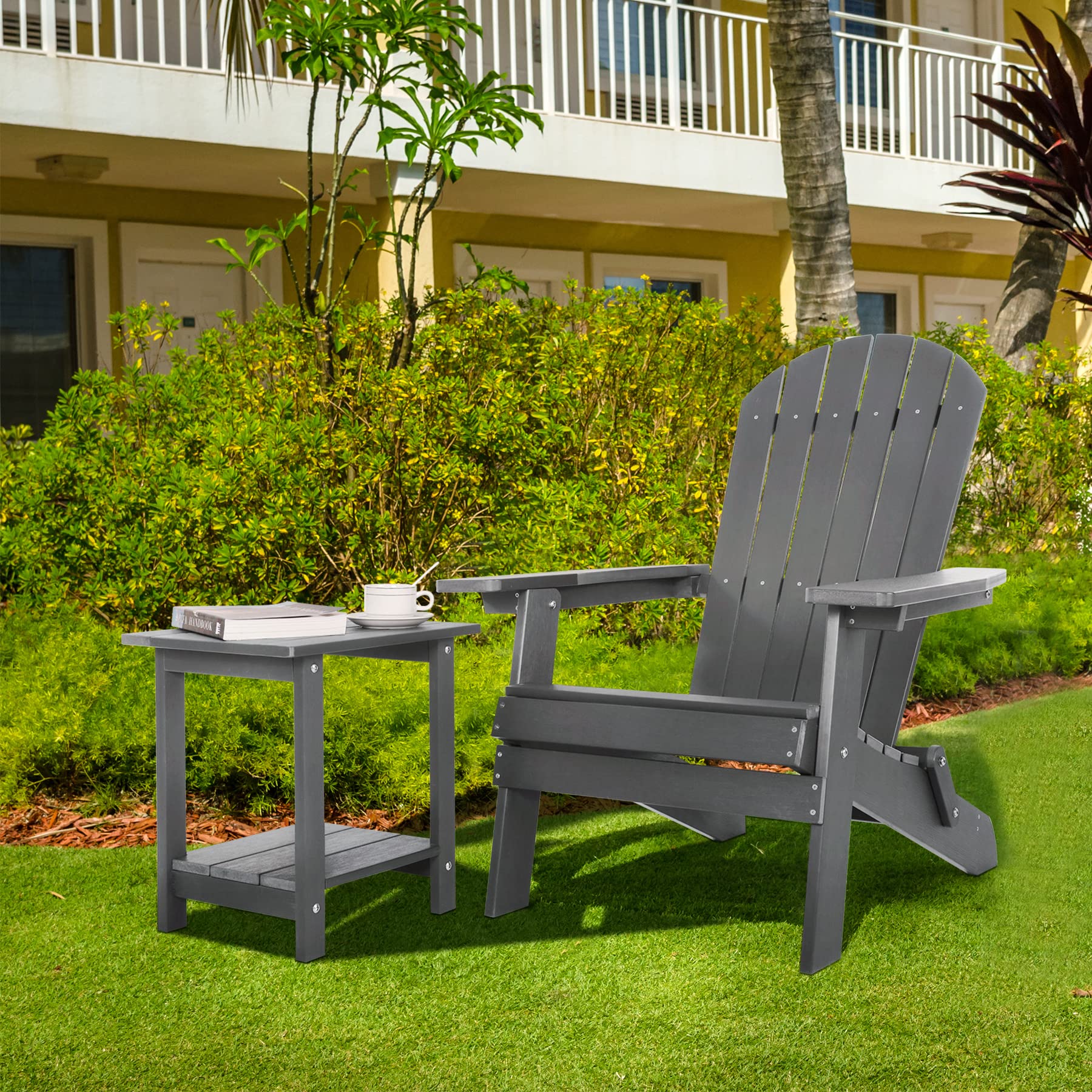 Weather-Resistant Double Adirondack Outdoor Side Table - Durable Rectangular Patio End Table for Adirondack Chairs (Grey) - Perfect for Poolside, Garden, Deck & Outdoor Relaxation