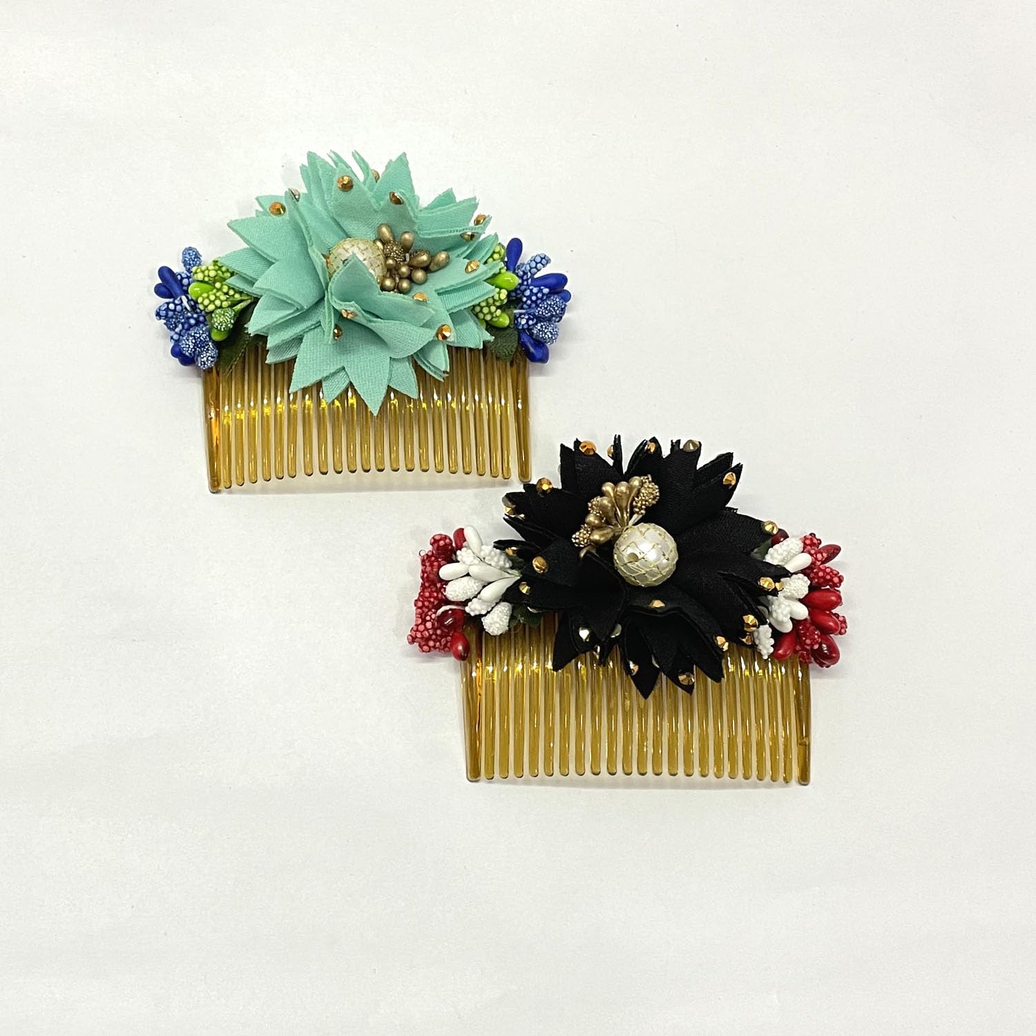 Elegant Bridal Side Flower Comb Hair Clip Set - 2Pc Wedding & Party Hair Accessories for Updos, Buns & Special Occasions
