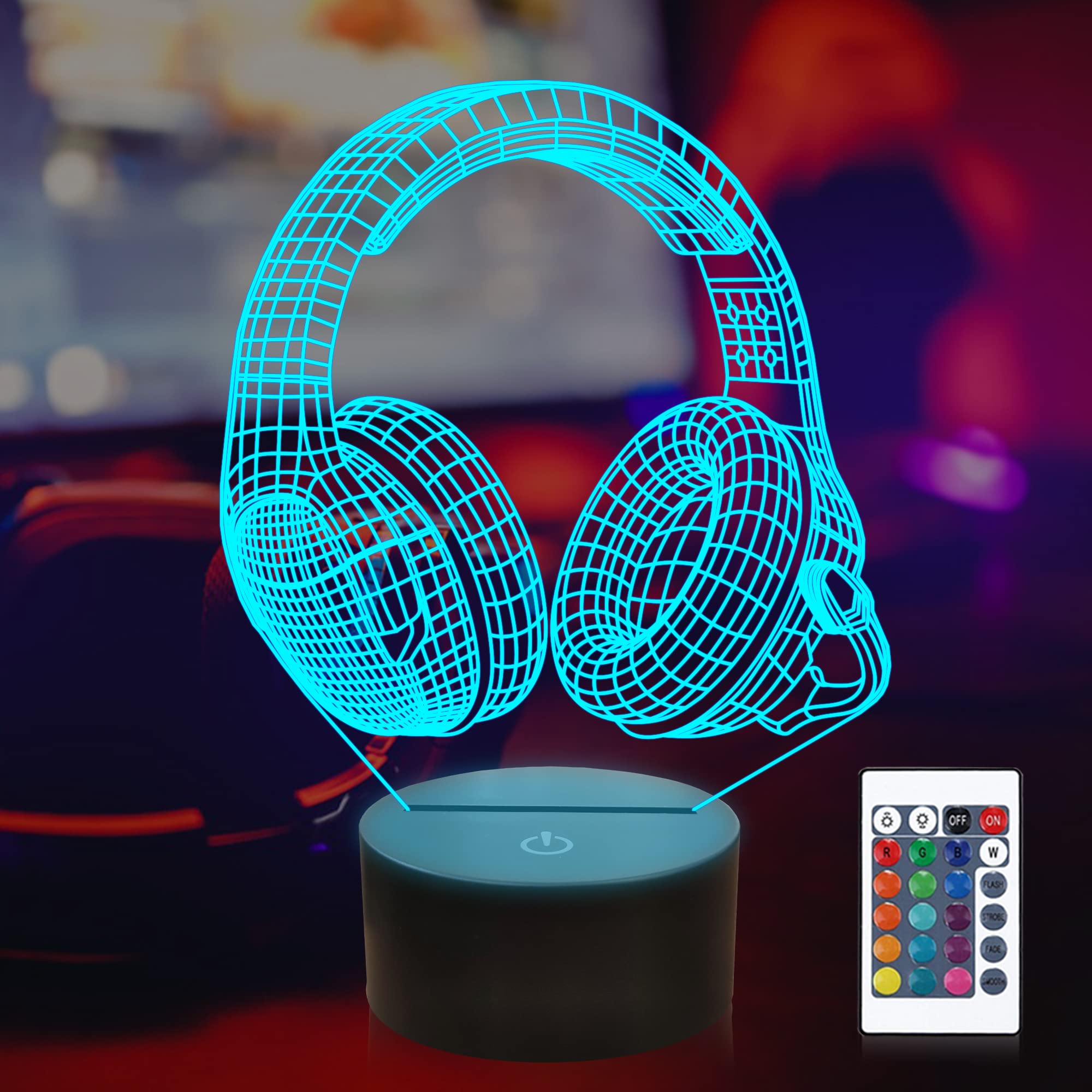 Kids Headphones with Night Light - Hinittey 3D Illusion Music Headset with Remote Control, 16 Color Changing LED Lamp, Timer & Dimmer - Perfect for Bedroom Decor, Gaming, and as Birthday/Christmas Gifts for Boys, Girls & Adults