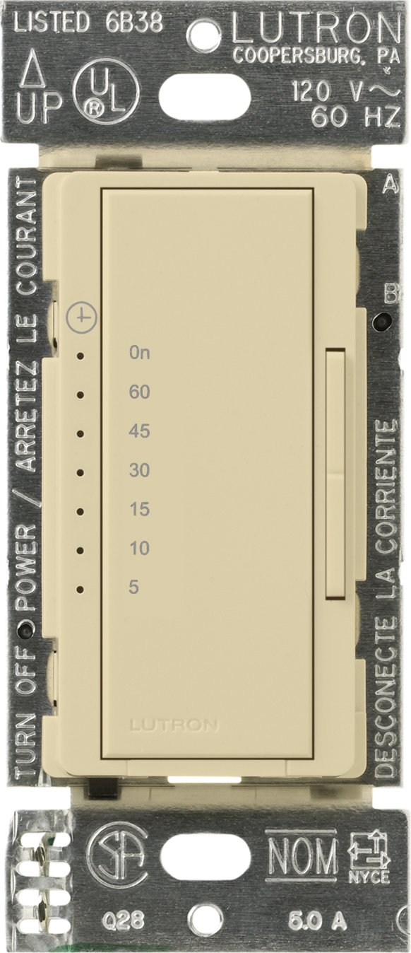 Lutron Maestro MA-T51MN-IV Countdown Timer Switch for Fans & Lights - 3A/150W LED Bulbs, Single-Pole/Multi-Location - Ivory - Perfect for Bathrooms, Bedrooms & Home Automation