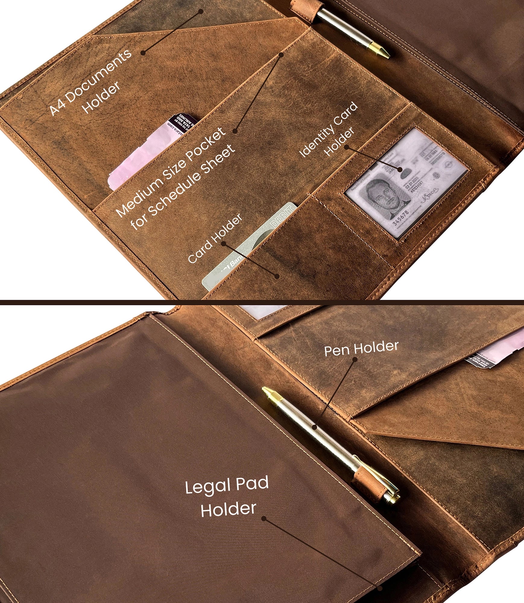 Premium Genuine Leather Portfolio Briefcase (Tan) - Professional Business Document Organizer for Office, Meetings & Travel
