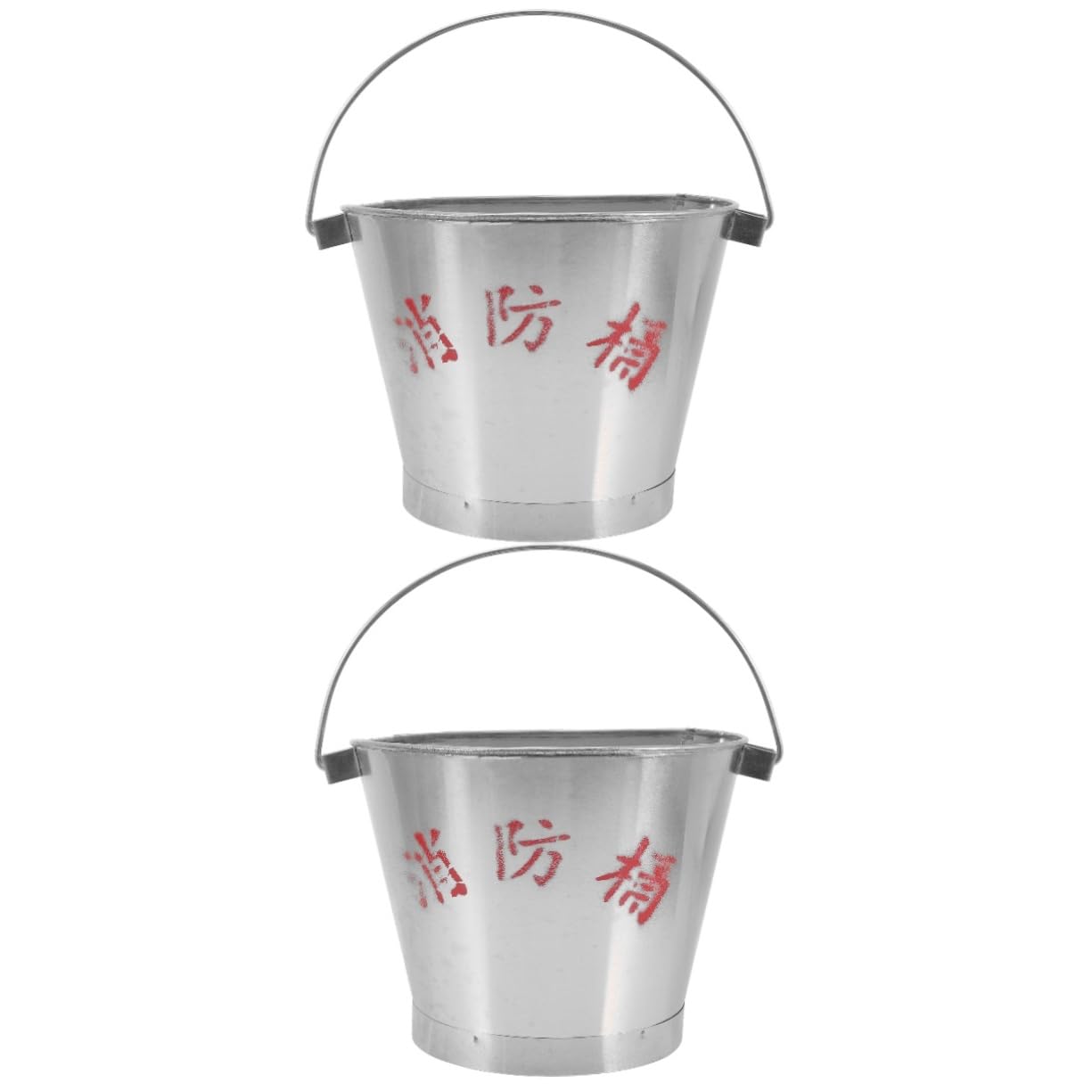 Ciieeo 2-Pack Stainless Steel Semi-Circular Fire Bucket with Handle - Sand Tub, Dog Food Container & Fire Brigade Bucket - Durable Metal Holder for Camping, Beach & Emergency Use