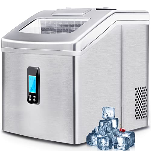 Portable Countertop Ice Maker Machine - 48 Lbs/24H Crystal Ice Cubes Production with Ice Scoop - Compact Home, Kitchen, Office, RV & Bar Use - Silver (Perfect for Parties, Cocktails & Daily Refreshments)